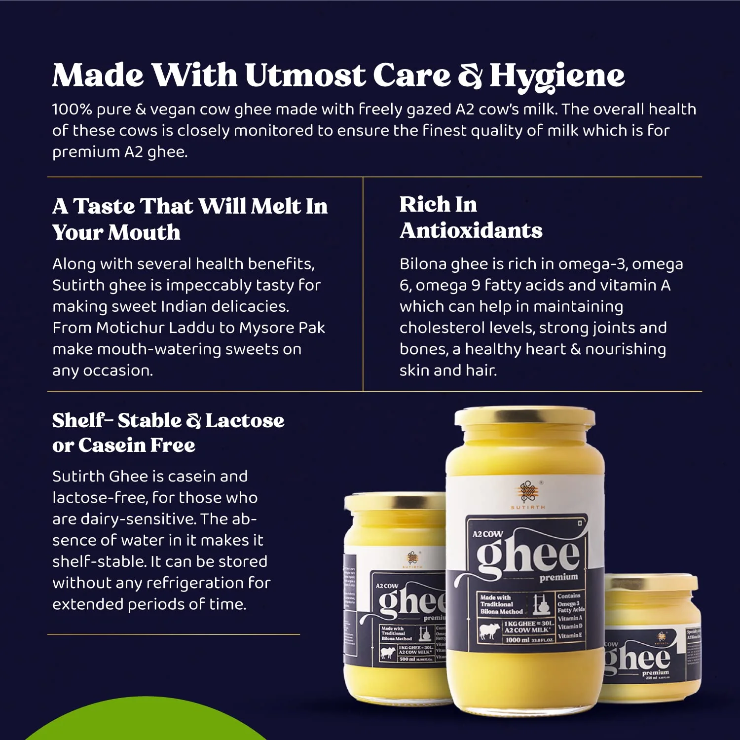 100% Natural A2 Bilona Desi Cow Ghee By Sutirth | Rich In Taste & Nutrients Made With Traditional Bilona Method Desi Ghee Perfect For Parathe | (250ml) 8.4 Ounce | Jar Pack - Image 2