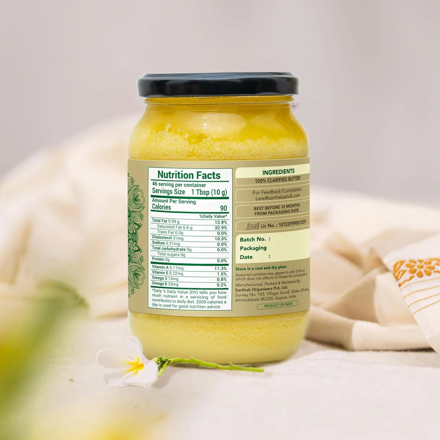 100% Natural A2 Cow Ghee Desi By Sarthak Satvik | Nutrient Rich Ghee Made With Traditional Binola Method Good For Health | (1 Litre) 33.8 Ounce | Jar Pack - Image 2