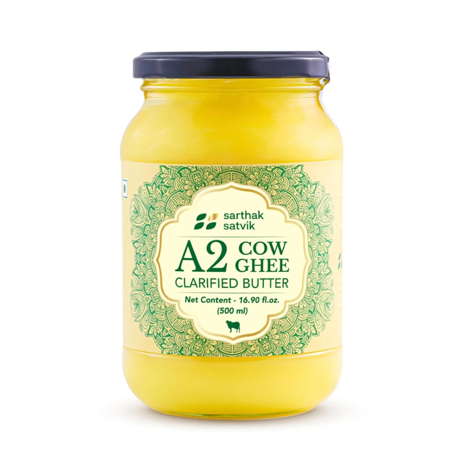 100% Natural A2 Cow Ghee Desi By Sarthak Satvik | Nutrient Rich Ghee Made With Traditional Binola Method Good For Muscles | (500ml) 16.9 Ounce | Jar Pack