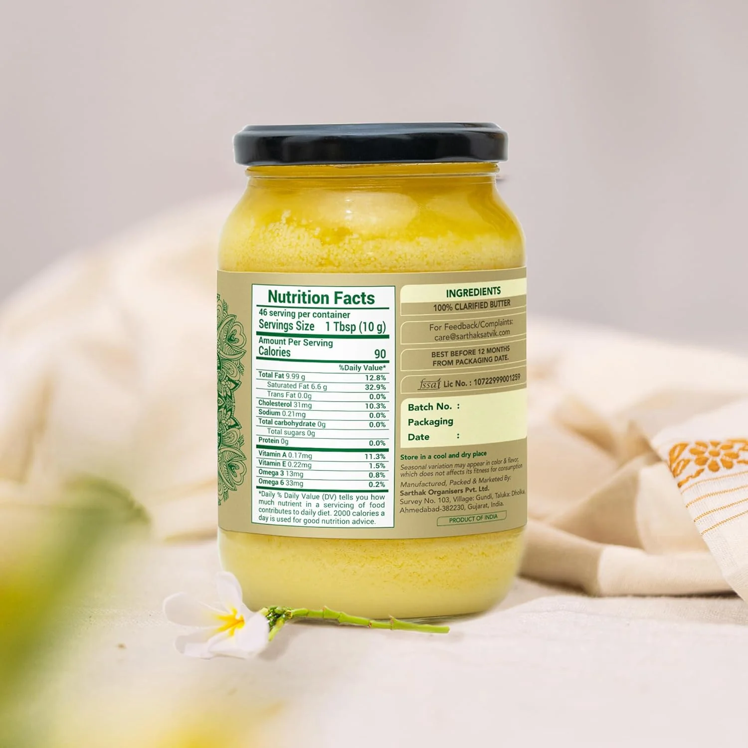 100% Natural A2 Cow Ghee Desi By Sarthak Satvik | Nutrient Rich Ghee Made With Traditional Binola Method Good For Muscles | (500ml) 16.9 Ounce | Jar Pack - Image 2