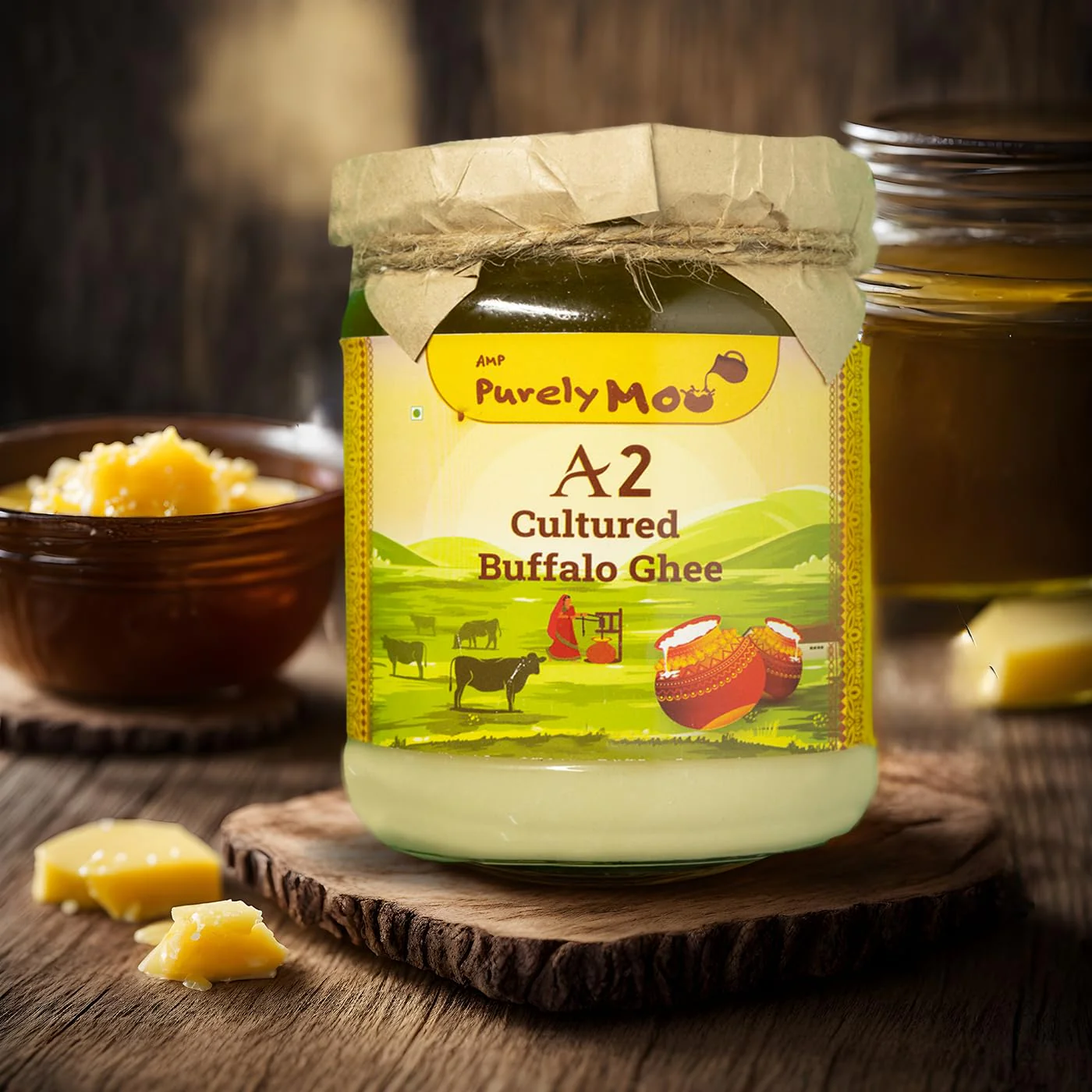 100% Natural A2 Cultured Buffalo Ghee By AMP Purely Moo | Traditional Bilona Method Healthy Buffalo Desi Ghee For Bones Health | (2 Litre) 67.6 Ounce | Jar Pack - Image 5