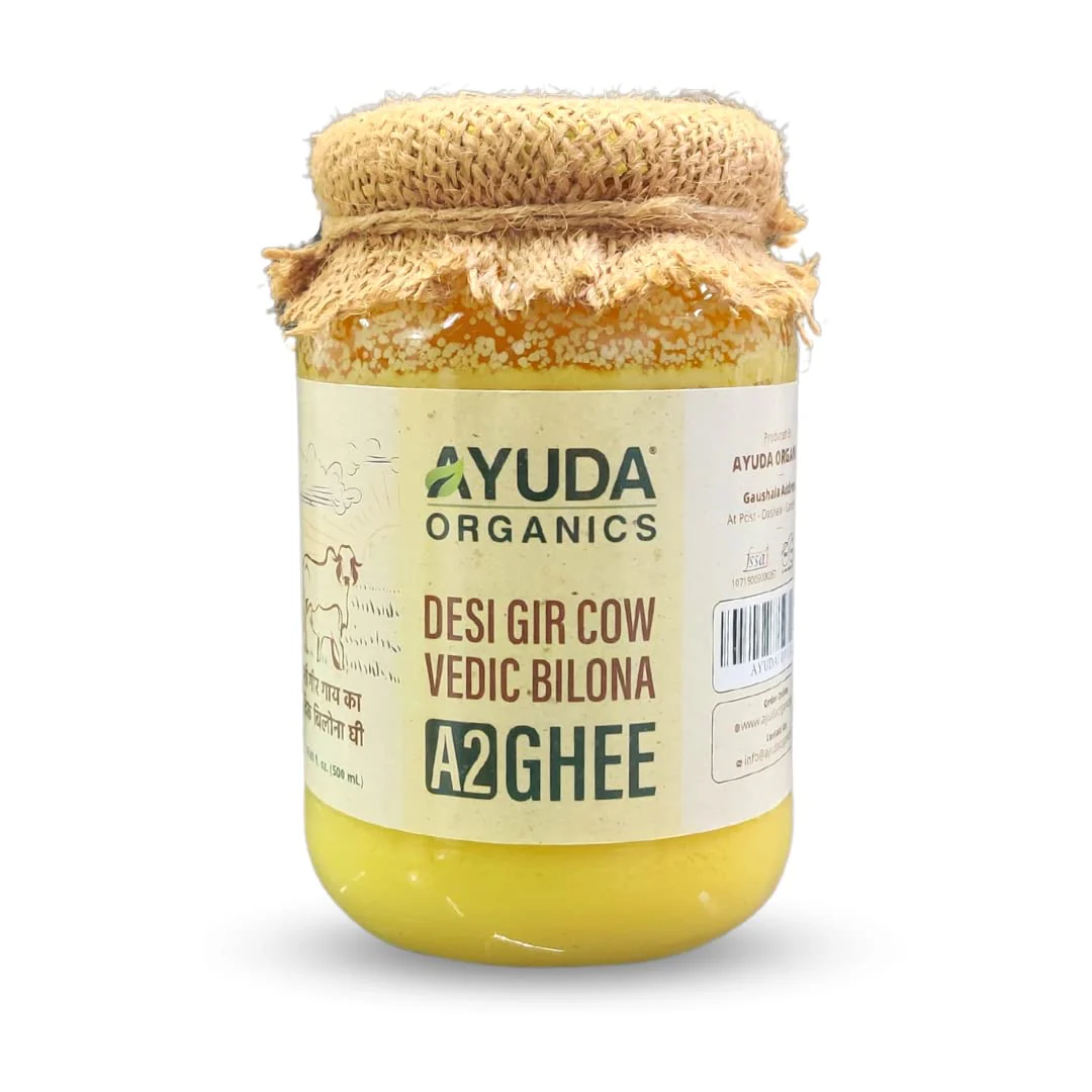 100% Natural A2 Desi Cow Ghee By Ayuda | Traditional Homemade Curd Churned Healthy Pure Desi Ghee Good For Parathe | (500ml) 16.9 Ounce | Jar Pack