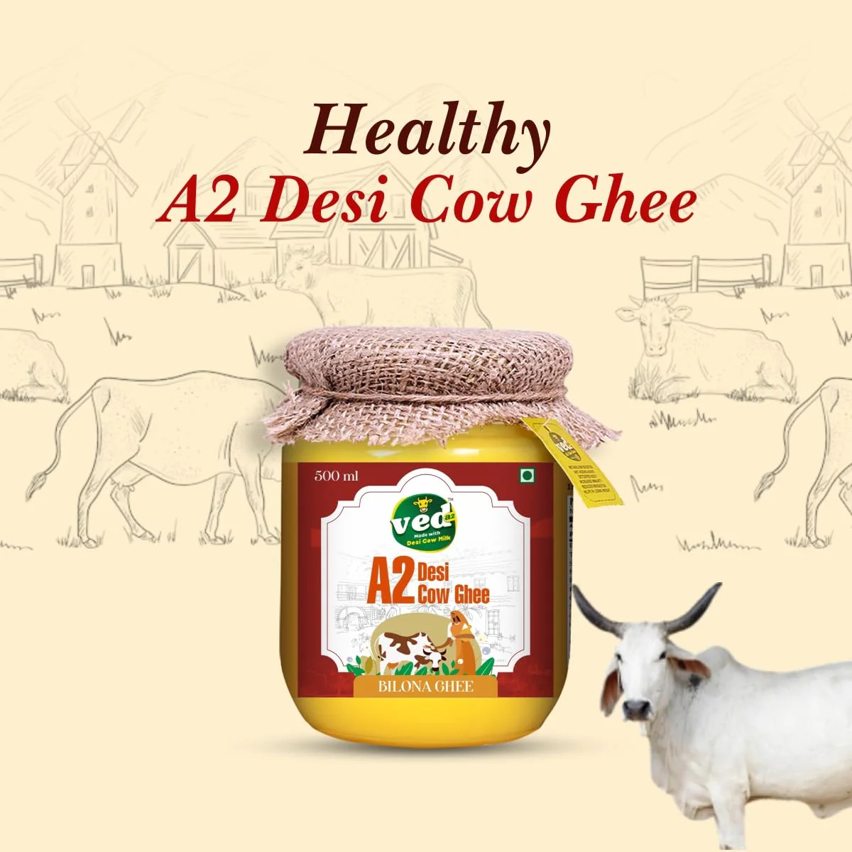 100% Natural A2 Desi Cow Ghee By Ved-A2 | Hand Churned, Made With Traditional Vedic Bilona Method Desi Ghee For Digestive Health | (500ml) 16.9 Ounce | Jar Pack - Image 4