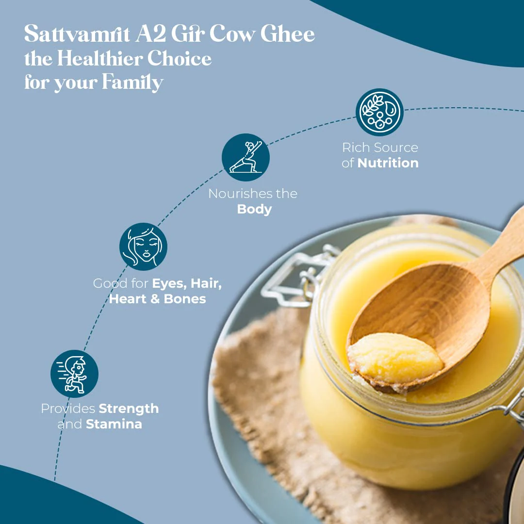 100% Natural A2 Gir Cow Desi Ghee By Sattvamrit | Vedic Bilona Cultured Healthy Desi Ghee Perfect For Frying | (500ml) 16.9 Ounce | Jar Pack - Image 2