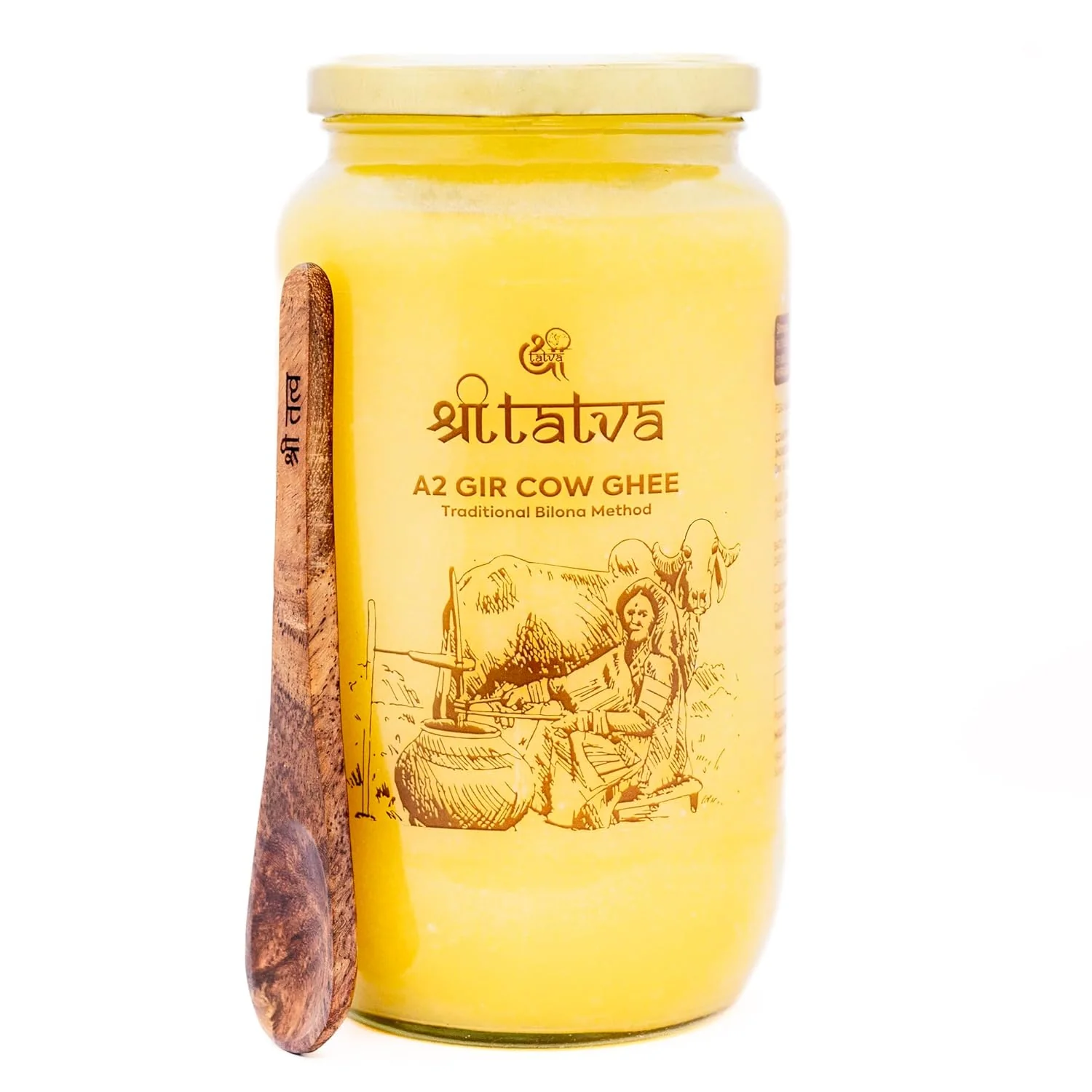100% Natural A2 Gir Cow Desi Ghee By Shree Tatva | Traditional Bilona Method Handmade Cow Desi Ghee Essential For Brain Health | (1 Litre) 33.8 Ounce | Jar Pack - Image 2