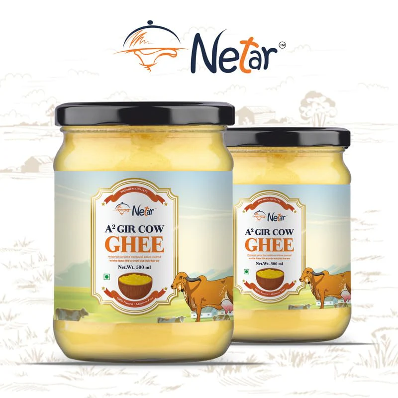 100% Natural A2 Gir Cow Ghee By Netar | Rich In Vitamins A & E Healthy Desi Ghee For Glowing Skin | 1 Litre (500ml * 2) 33.8 Ounce | Jar Pack - Image 4