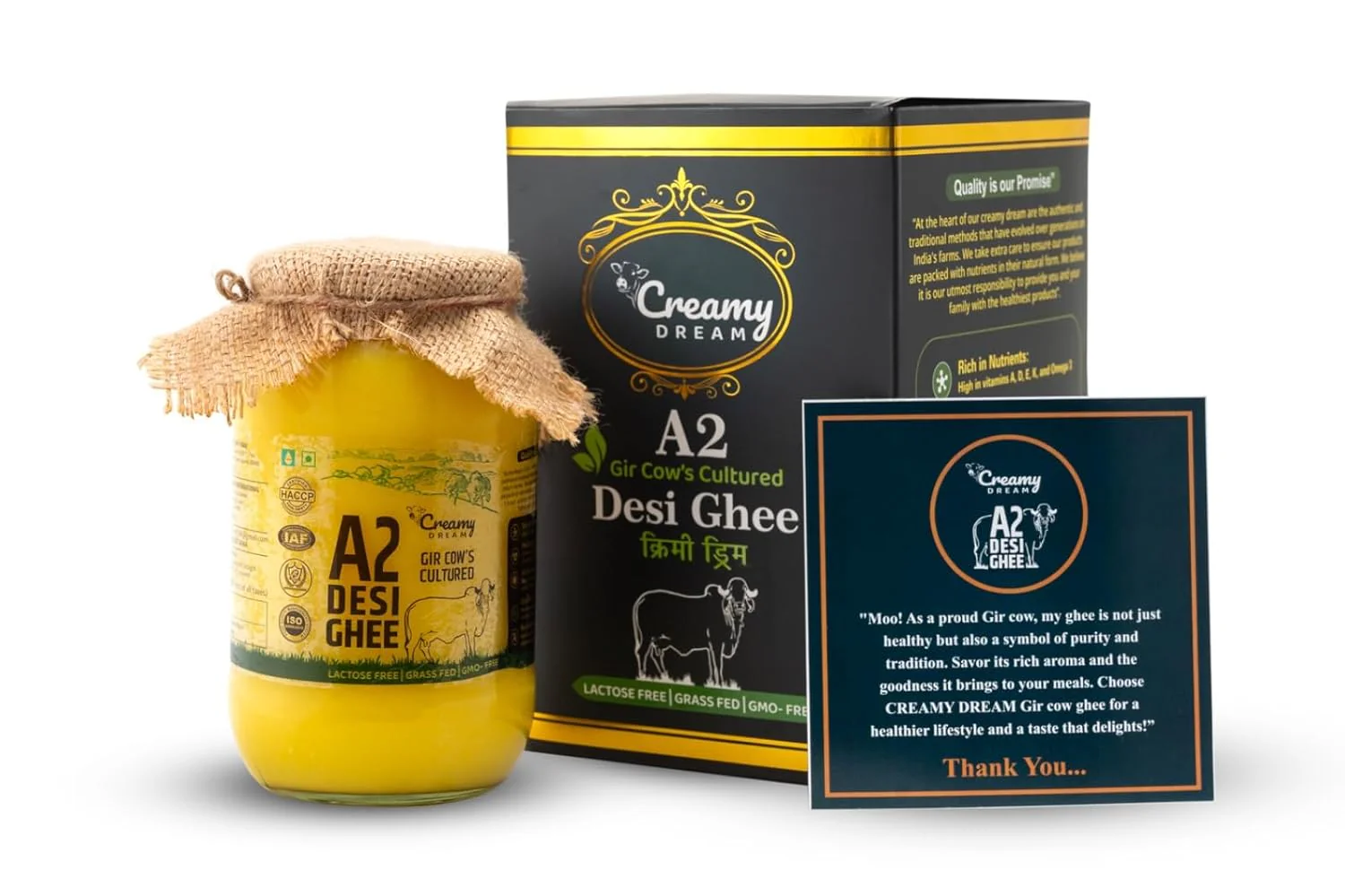 100% Natural A2 Gir Cow'S Cultured Desi Ghee By Creamy Dream | High In Vitamins & Minerals Healthy Desi Ghee Boost Brain Function & Improve Eyesight | (1 Litre) 33.8 Ounce | Jar Pack - Image 2