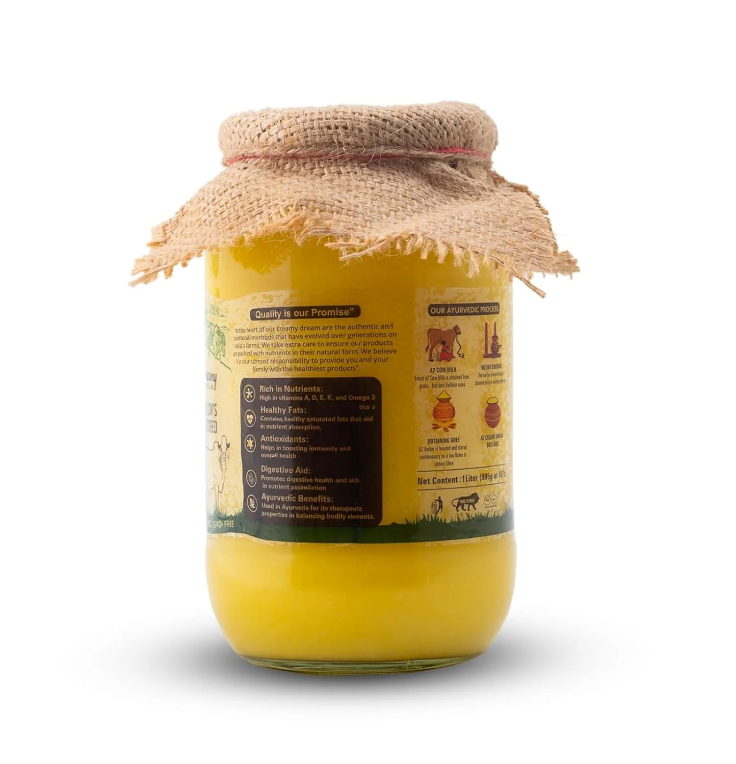 100% Natural A2 Gir Cow'S Cultured Desi Ghee By Creamy Dream | High In Vitamins & Minerals Healthy Desi Ghee Boost Brain Function & Improve Eyesight | (1 Litre) 33.8 Ounce | Jar Pack - Image 4