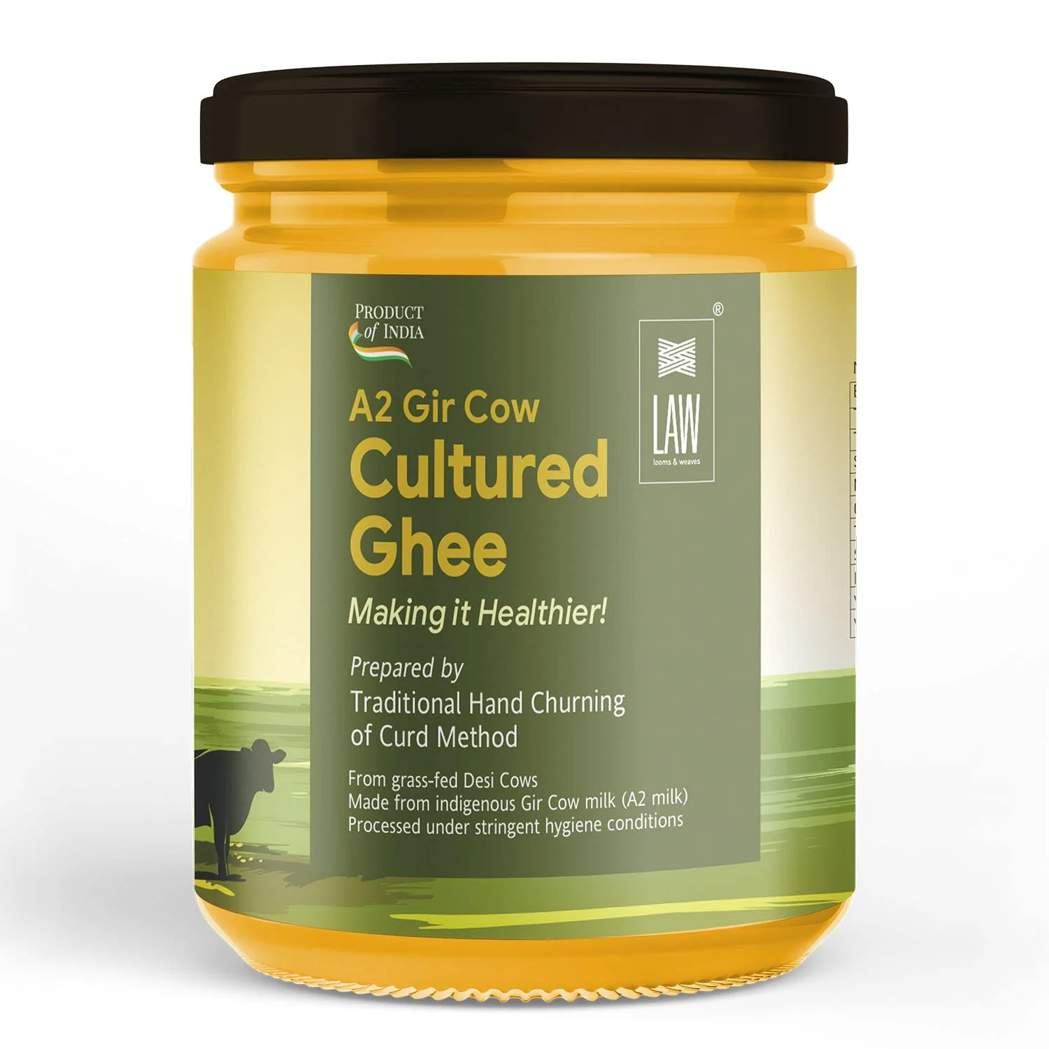 100% Natural A2 Gir Desi Cow Cultured Ghee By Looms & Weaves | Healthy & Delicious Nutrients Pure Desi Ghee Perfect For Boost Energy | (500ml) 16.9 Ounce | Jar Pack