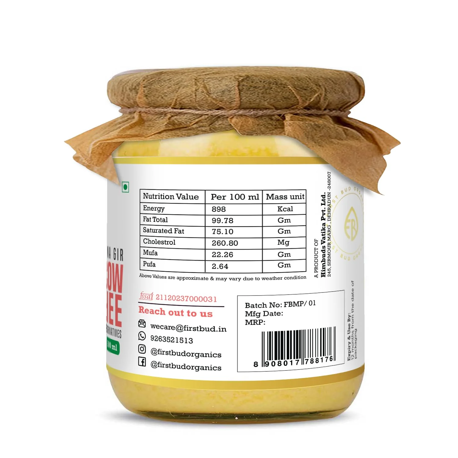 100% Natural Bilona Gir A2 Desi Ghee By First Bud Organics | Good Source Of Vitamin & Minerals Healthy Pure Desi Ghee Perfect For Glowing Skin | (1 Litr) 33.8 Ounce | Jar Pack - Image 2