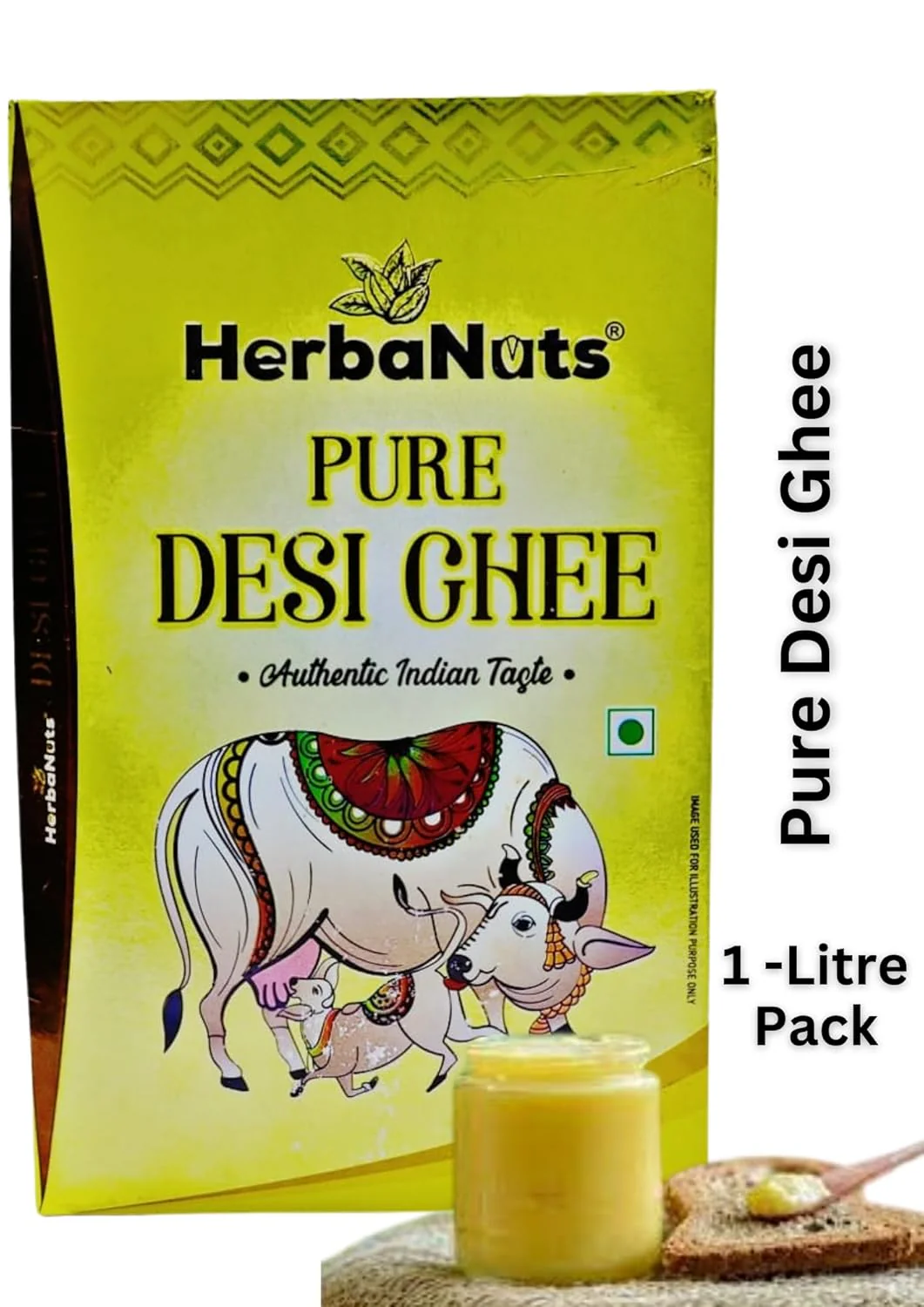 100% Natural Cow Desi Ghee By Herba Nuts | Natural & Healthy Gir Cow Cultured Desi Ghee Perfect For Taste | (500ml) 16.9 Ounce | Box Pack - Image 5