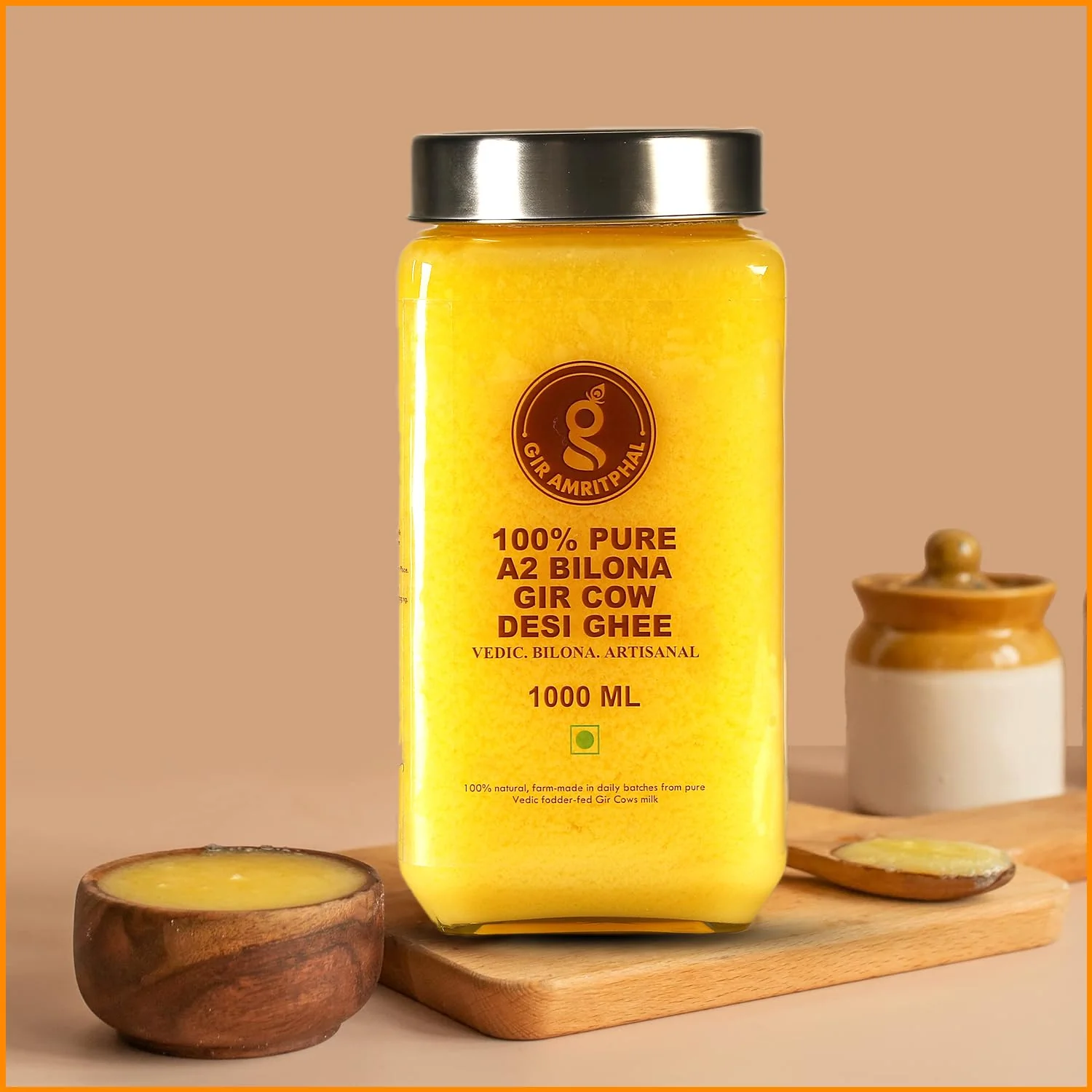 100% Natural Cow Ghee A2 Bilona Gir Cow Desi Ghee By Gir Amritphal | Good Source Of Healthy Desi Cow Ghee Perfect For Improves Hair Health | 2 Litre (1 Litr * 2) 67.6 Ounce | Jar Pack