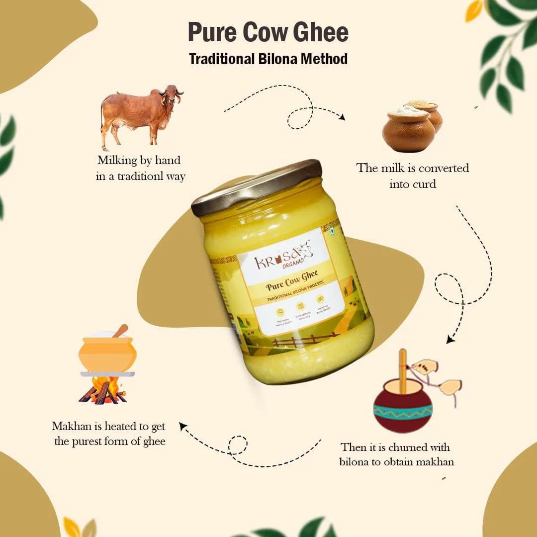 100% Natural Cow Ghee By Krisa Organic | Rich In Nutrients & Vitamins A, D Healthy Pure Desi Ghee Good For Bakes Cookies | (1 Litre) 33.8 Ounce | Jar Pack - Image 4