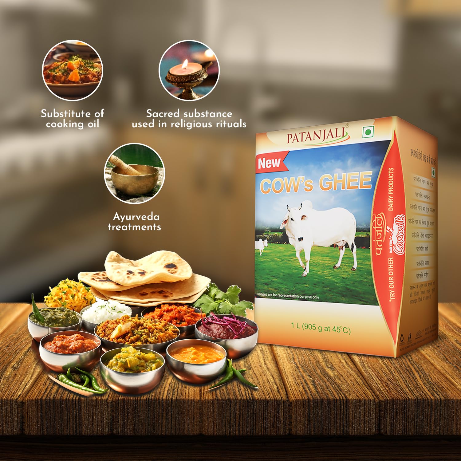 100% Natural Cow'S Ghee By Patanjali | High In Vitamins A, D & Healthy Desi Ghee Good For Dishes | (1 Litr) 33.8 Ounce | Box Pack - Image 3