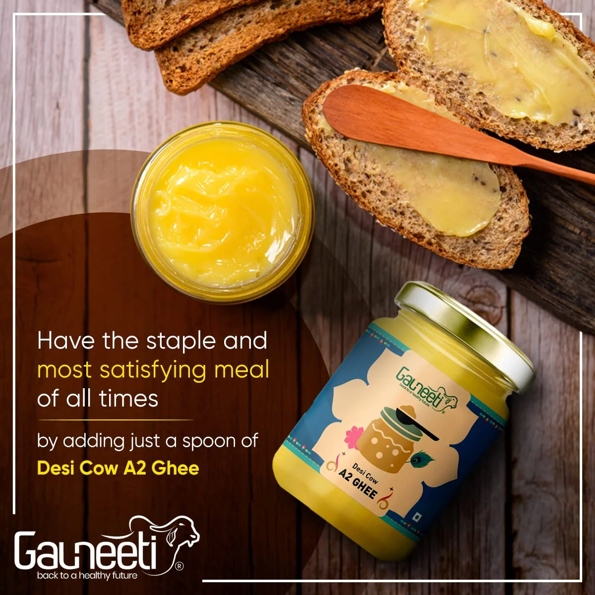 100% Natural Desi Cow Bilona Ghee By Gauneeti | Good Source Of Protein Fiber Healthy Desi Ghee For Glowing Skin | (1 Litr) 33.8 Ounce | Jar Pack - Image 3