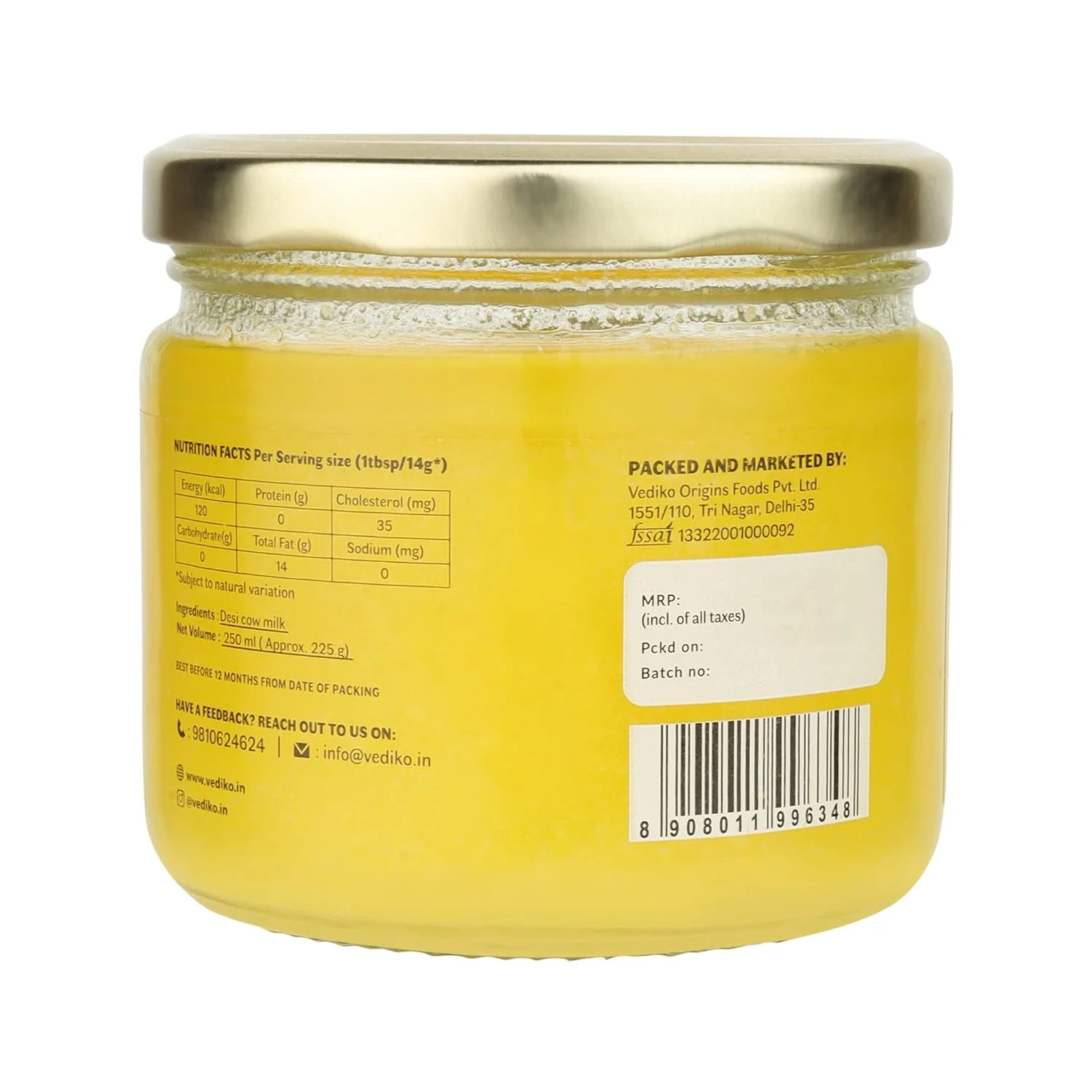 100% Natural Desi Cow Ghee By Vediko Origins | Natural & Healthy Sahiwal Breed Cow'S Milk Boost Your Immunity With Premium & Traditional Ghee | (250ml) 8.4 Ounce | Jar Pack - Image 2