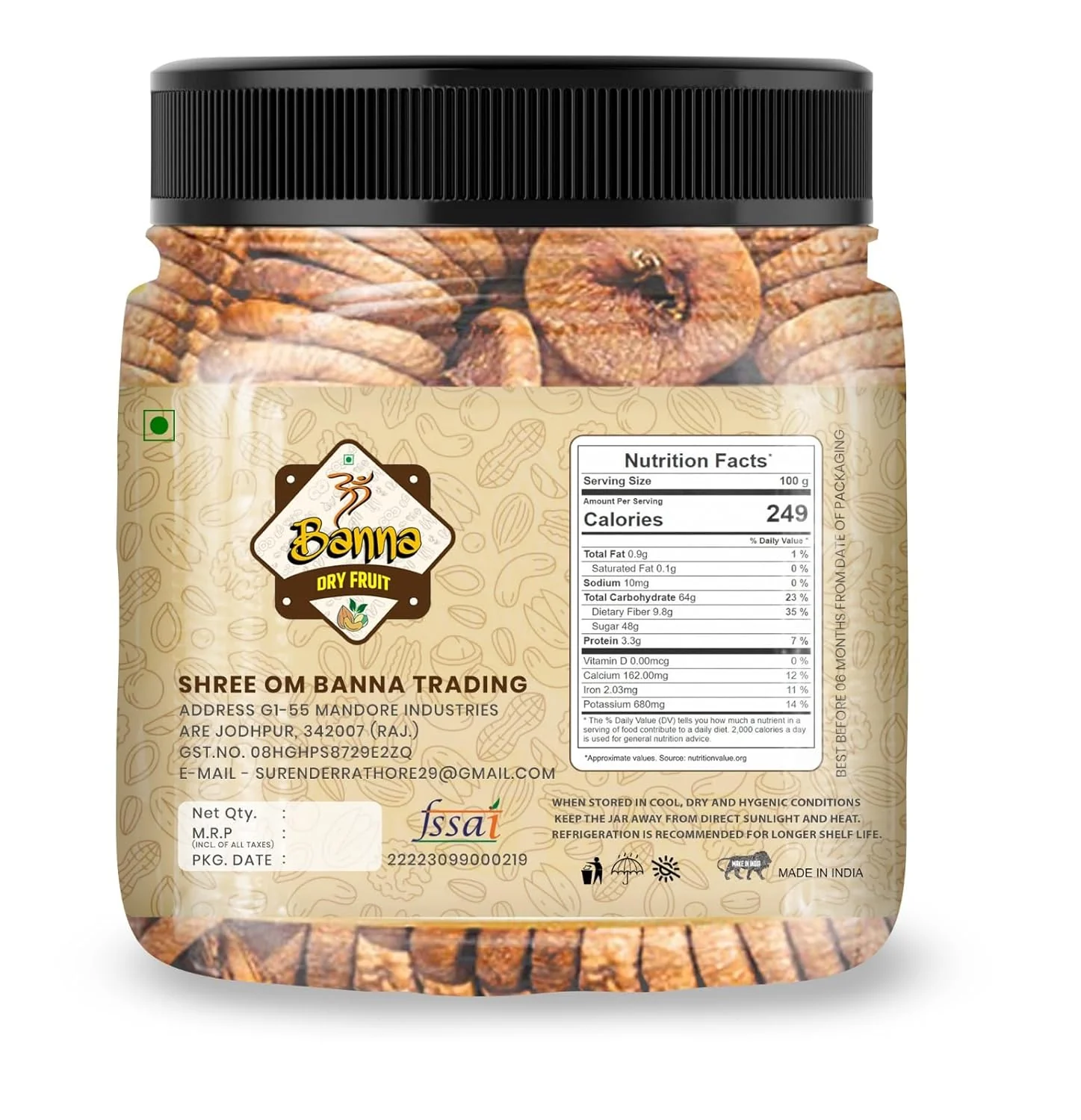 100% Natural Dried Afghani Anjeer By Om Banna Dry Fruits 1kg, Jar Pack | Dried Figs Rich Source Of Fibre Calcium & Iron | Low In Calories Fat Free | 35.2 Ounce - Image 2