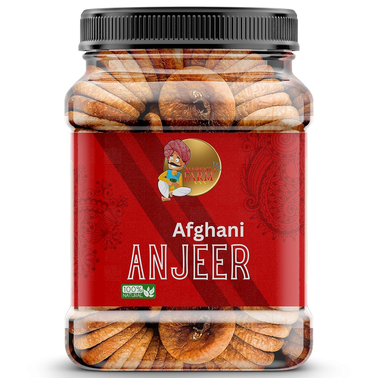100% Natural Fresh Dried Afghani Anjeer By Marwadi Farm 1kg, Jar Pack | Dried Figs Rich Source Of Fibre Calcium & Iron | Healthy Dried Figs | 35.2 Ounce