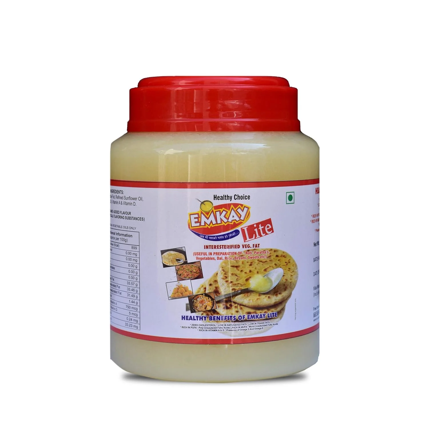 100% Natural Lite Interesterified Veg Fat Vegan Fat Desi Ghee By Emkay | Rich In Vitamin A & D Healthy Pure Desi Ghee Good For Bakes Cookies | (500ml) 16.9 Ounce | Jar Pack