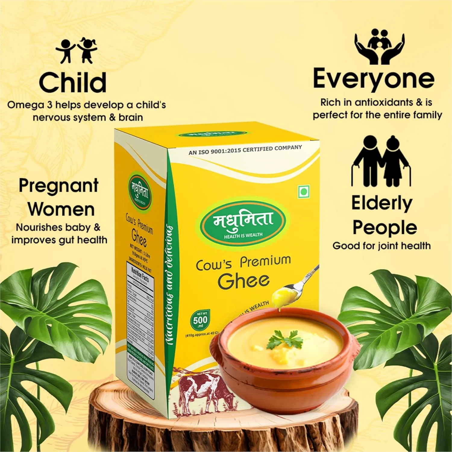 100% Natural Pure Cow Desi Ghee By Madhumita | Curd-Churned Bilona Method Healthy Nutrients Desi Cow Ghee For Taste | (1 Litre) 33.8 Ounce | Box Pack - Image 4