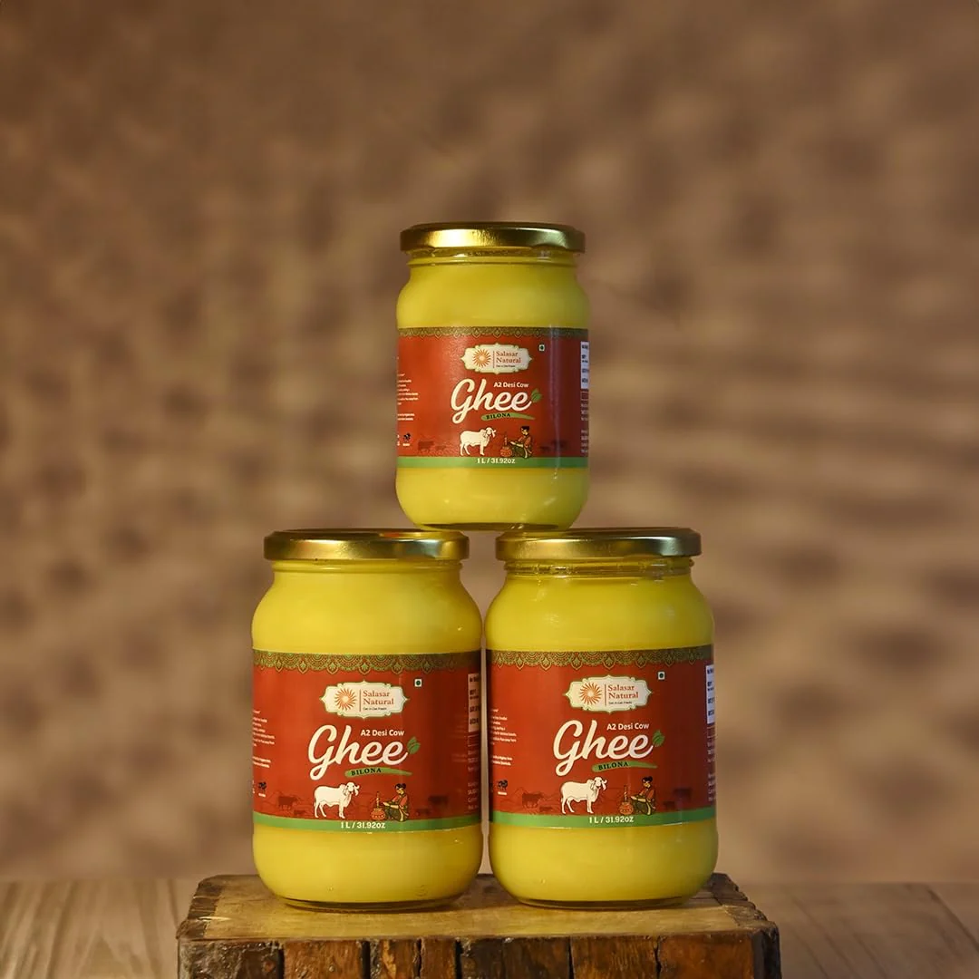 100% Pure A2 Bilona Desi Cow Ghee By Salasar Organic | Bilona Method Curd-Churned Pure Desi Ghee Good For Cooking | (250ml) 8.4 Ounce | Jar Pack - Image 3