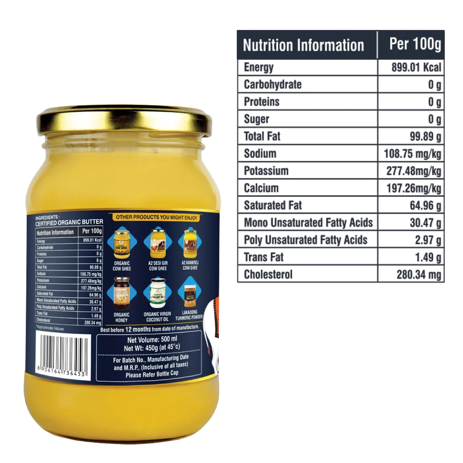 100% Pure A2 Bilona Desi Cow Ghee By Umanac | Traditional Hand Churned Bilona Method Desi Ghee Good For Hair & Skin | (500ml) 16.9 Ounce | Jar Pack - Image 3