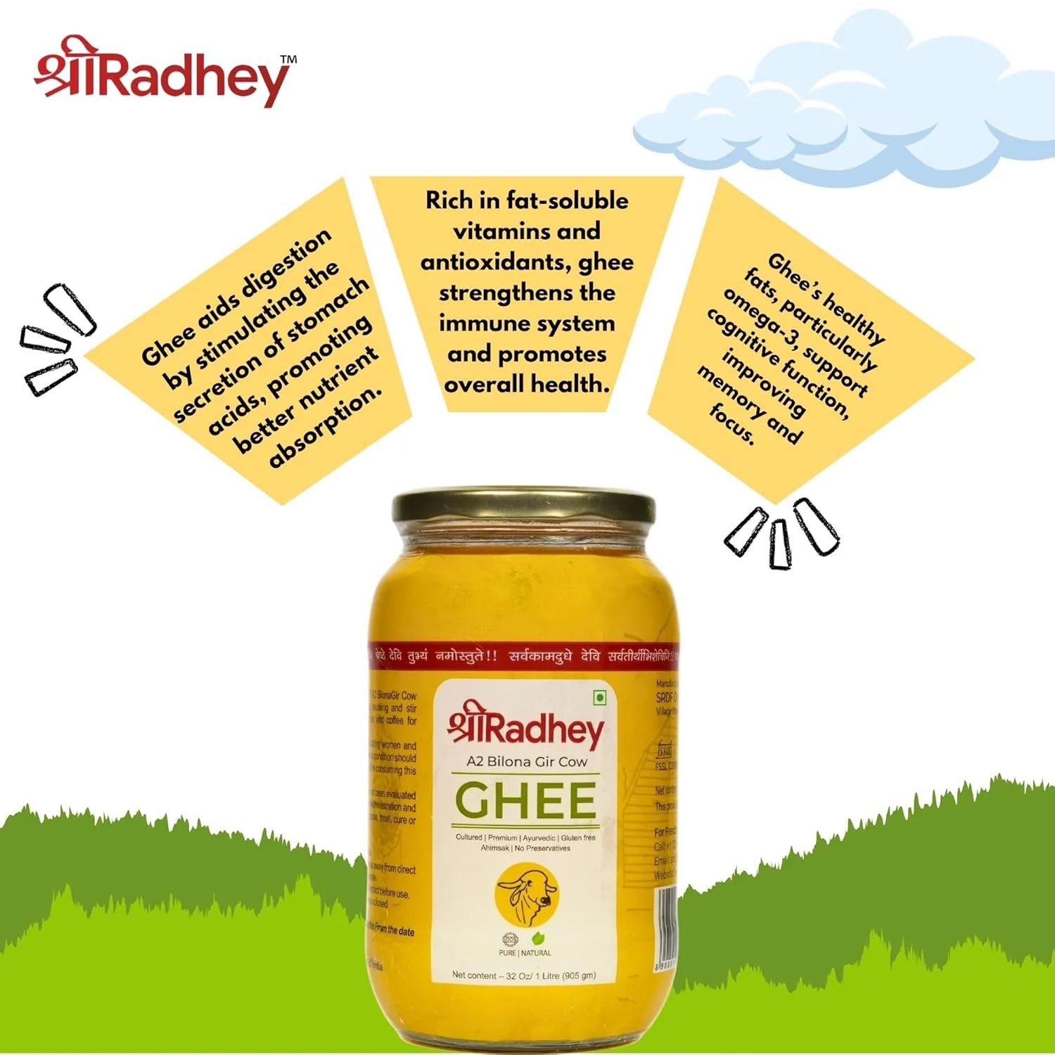 100% Pure A2 Bilona Gir Cow Ghee By Shreeradhey | Good Source Of Protein Fiber Healthy Desi Ghee Perfect For Glowing Skin | (1 Litr) 33.8 Ounce | Jar Pack - Image 5