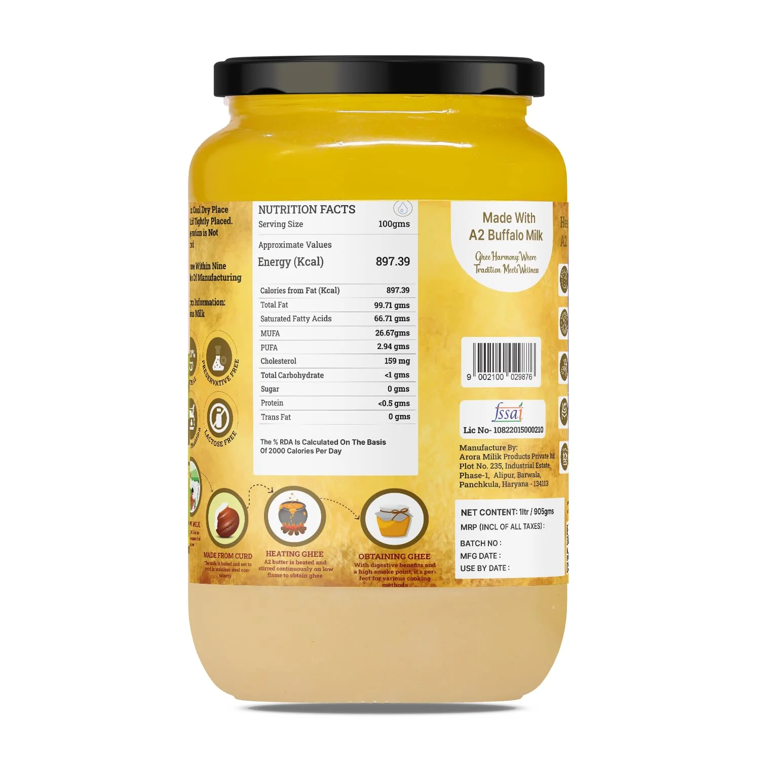 100% Pure A2 Cultured Cow & A2 Cultured Buffalo Ghee By AMP Purely Moo | Healthy & Nutrients Protein Fiber Ghee Good For Cooking | 500ml (250ml * 2) 16.9 Ounce | Jar Pack - Image 4