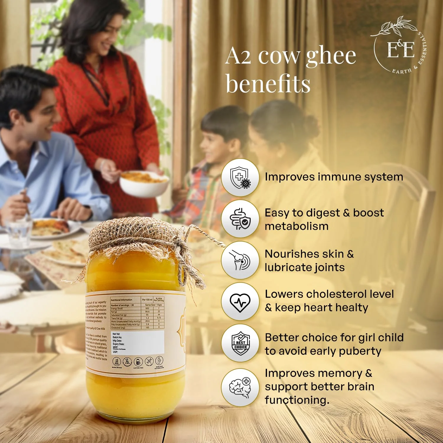 100% Pure A2 Desi Cow Ghee By Earth And Essentials | Made With Ancient Bilona Method Natural & Healthy Danedar Ghee Ideal For Baking | 2 Liters (1 Litr * 2) 67.6 Ounce | Jar Pack - Image 4