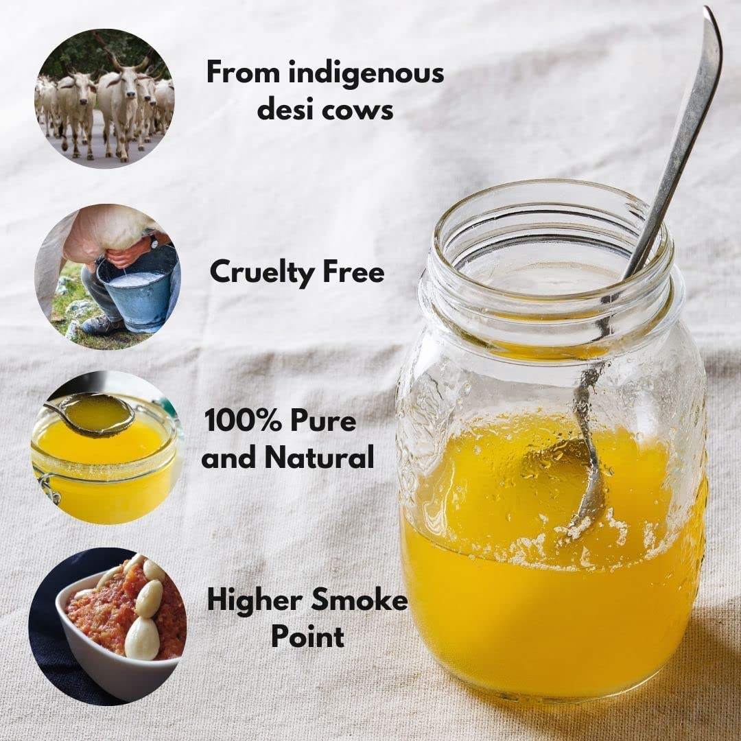 100% Pure A2 Desi Cow Ghee By Healthy Roots | Natural & Healthy Gir Cow Cultured Desi Ghee | 2 Litre (1 Litr * 2) 67.6 Ounce | Jar Pack - Image 2
