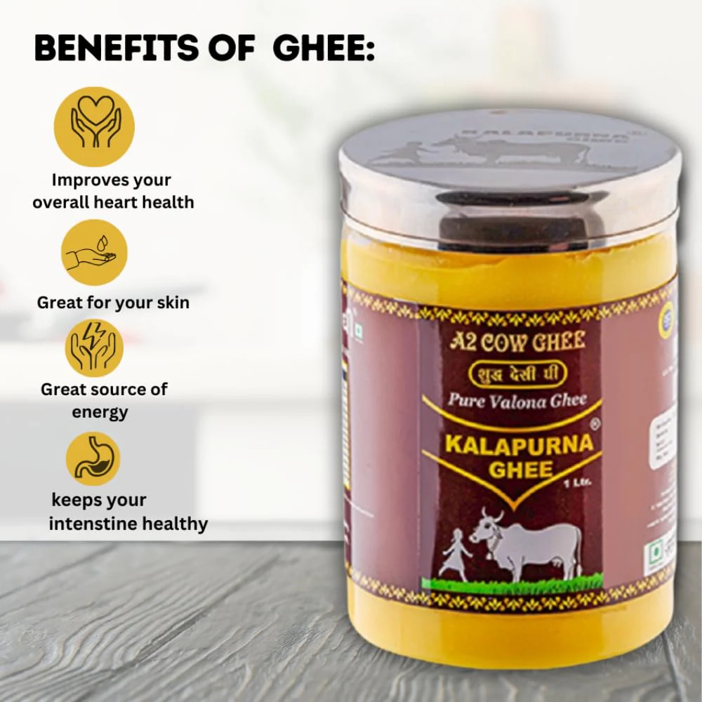100% Pure A2 Desi Cow Ghee By Kalapurna Ghee | Delicious & Nutritious Healthy Desi Cow Ghee For Sweets | (1 Litr) 33.8 Ounce | Jar Pack - Image 2