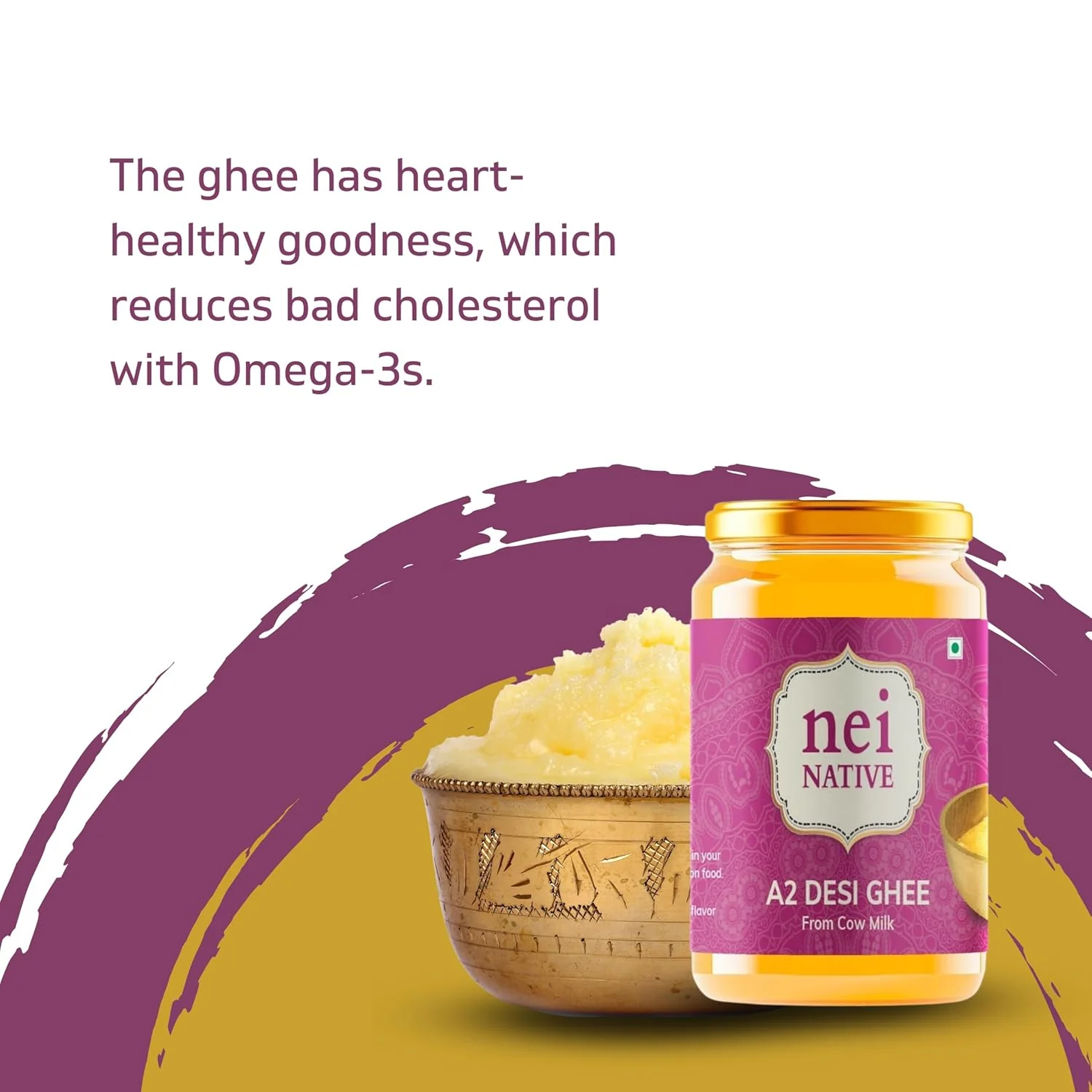 100% Pure A2 Desi Cow Ghee By Nei Native | Rich In Nutrients & Healthy Desi Cow Ghee Perfect For Hair | (500ml) 16.9 Ounce | Jar Pack - Image 4