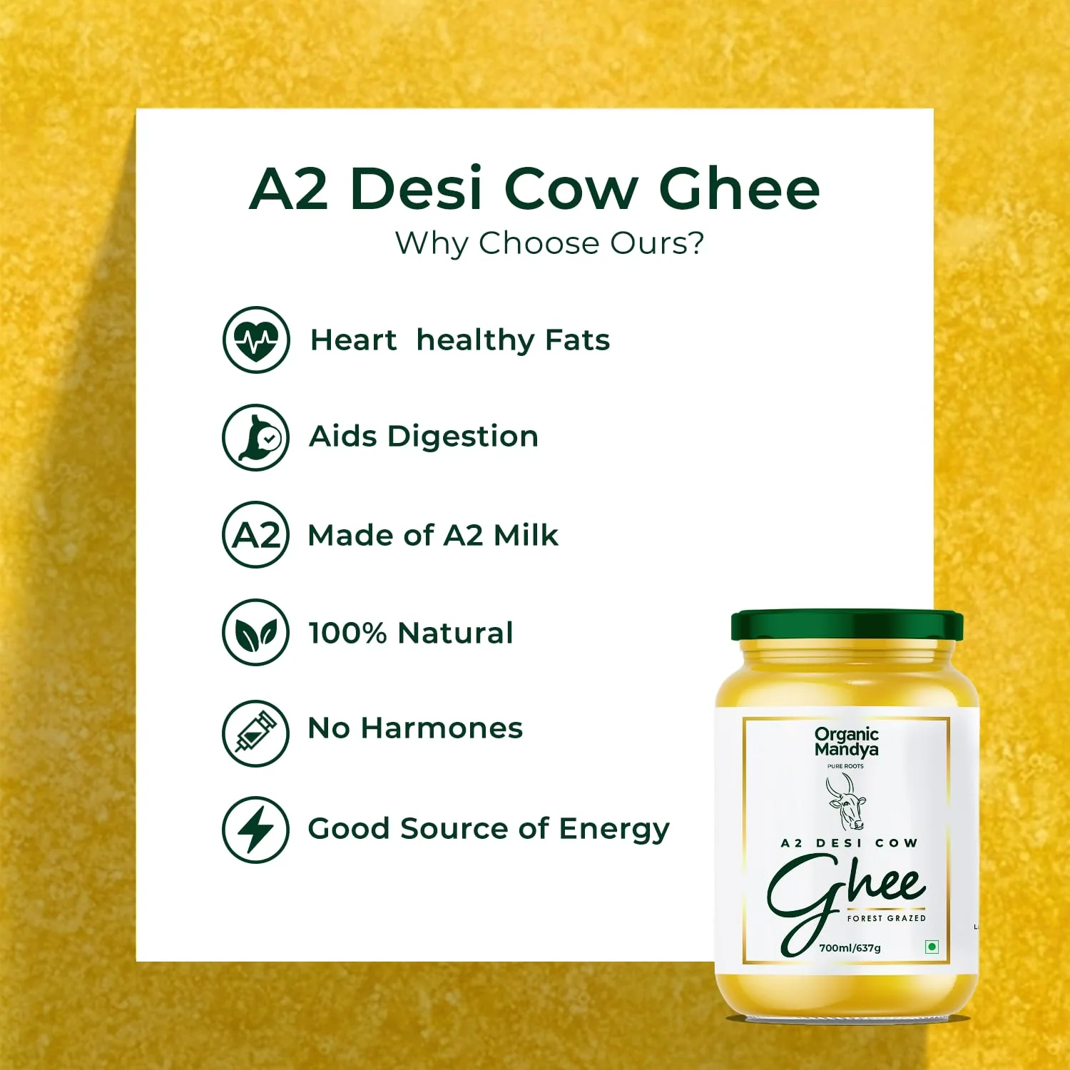 100% Pure A2 Desi Cow Ghee By Organic Mandya | Highly Nutritious Helps Keep Your Boost Energy Desi Cow Ghee | (700ml) 23.6 Ounce | Jar Pack - Image 3