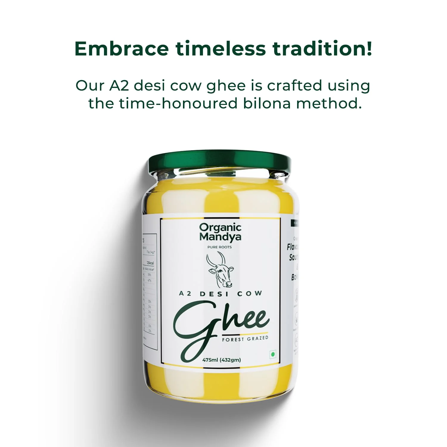 100% Pure A2 Desi Cow Ghee By Organic Mandya | Highly Nutritious Helps Keep Your Eyesight Desi Cow Ghee | 950ml (475ml * 2) 32.1 Ounce | Jar Pack - Image 2