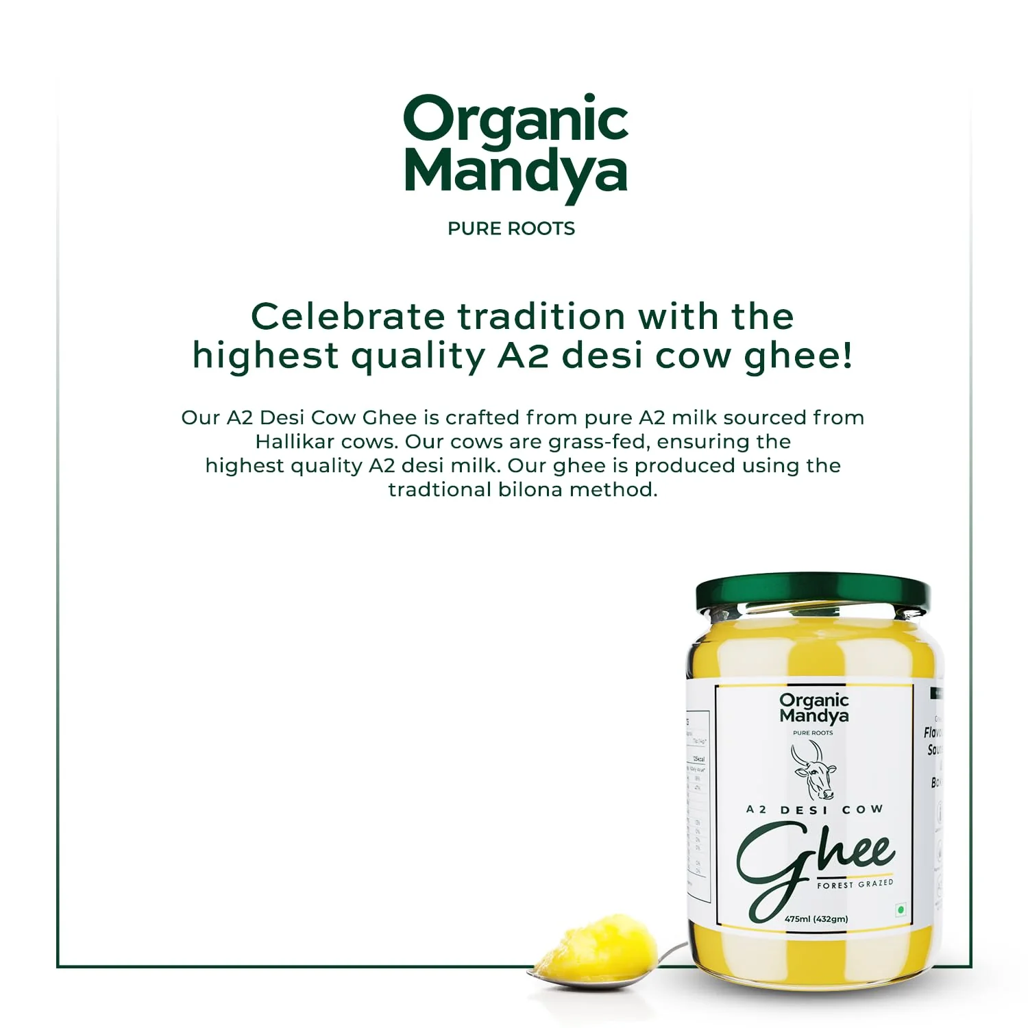 100% Pure A2 Desi Cow Ghee By Organic Mandya | Highly Nutritious Helps Keep Your Eyesight Desi Cow Ghee | 950ml (475ml * 2) 32.1 Ounce | Jar Pack - Image 3