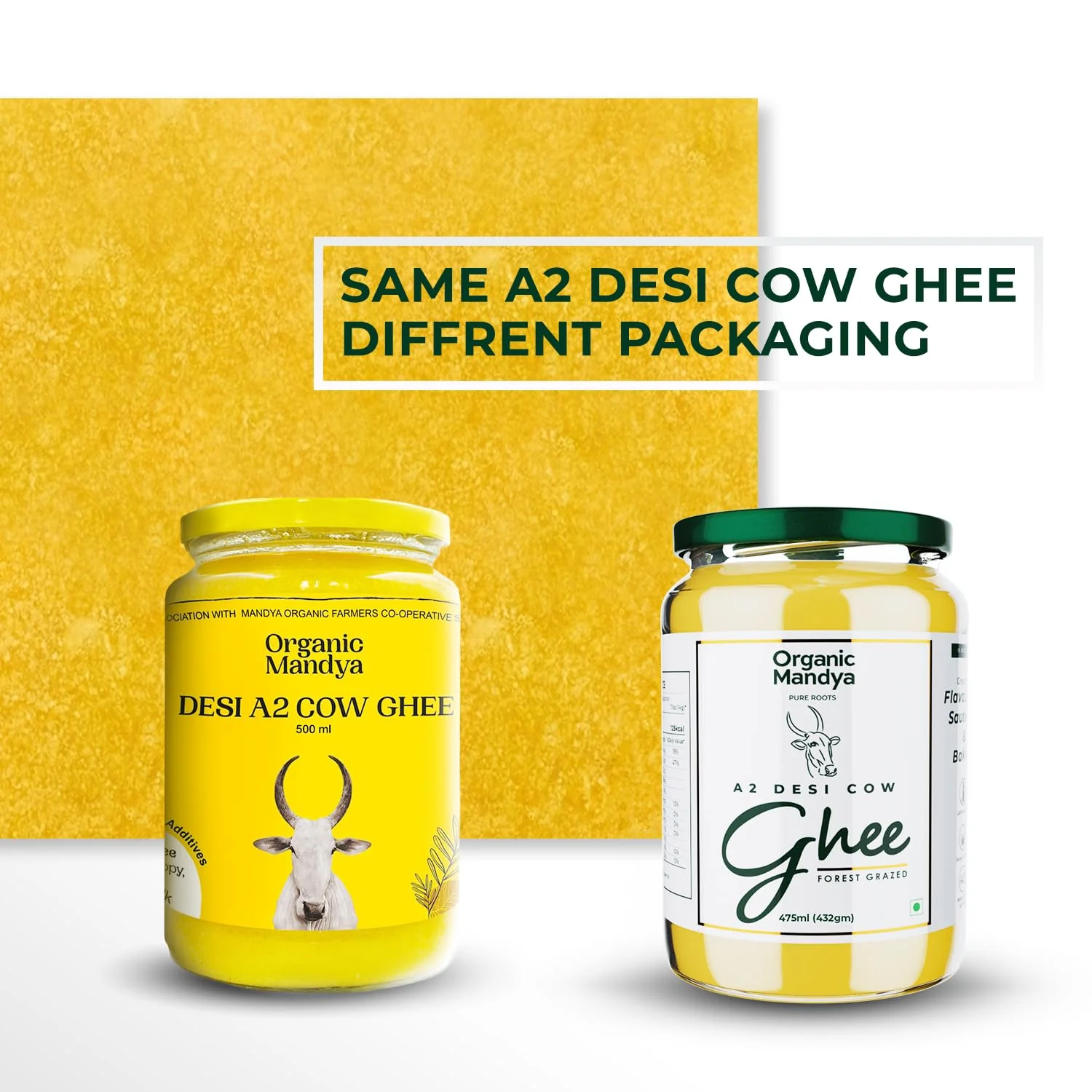100% Pure A2 Desi Cow Ghee By Organic Mandya | Highly Nutritious Helps Keep Your Eyesight Desi Cow Ghee | 950ml (475ml * 2) 32.1 Ounce | Jar Pack - Image 4