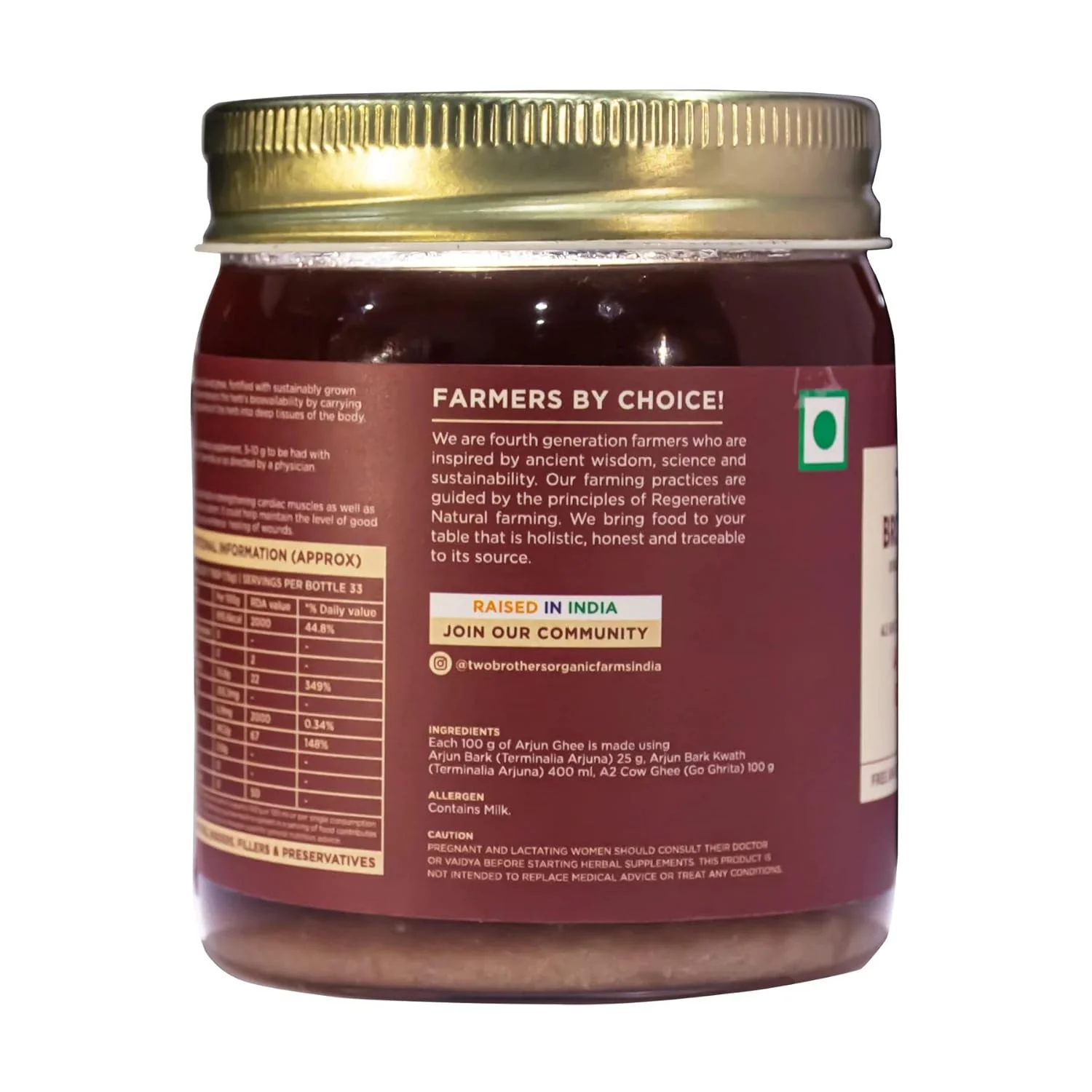 100% Pure A2 Gir Cow Arjun Ghee By Two Brothers Organic Farms | Rich In Nutrients Healthy & Protein Fiber Desi Ghee Perfect For Churma, Sweets | (250ml) 8.4 Ounce | Jar Pack - Image 2