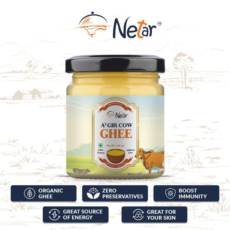 100% Pure A2 Gir Cow Ghee By Netar | Rich In Vitamins A, E Healthy Desi Danedar Ghee Good For Cooking | 900ml (100ml * 9) 30.4 Ounce | Jar Pack - Image 4