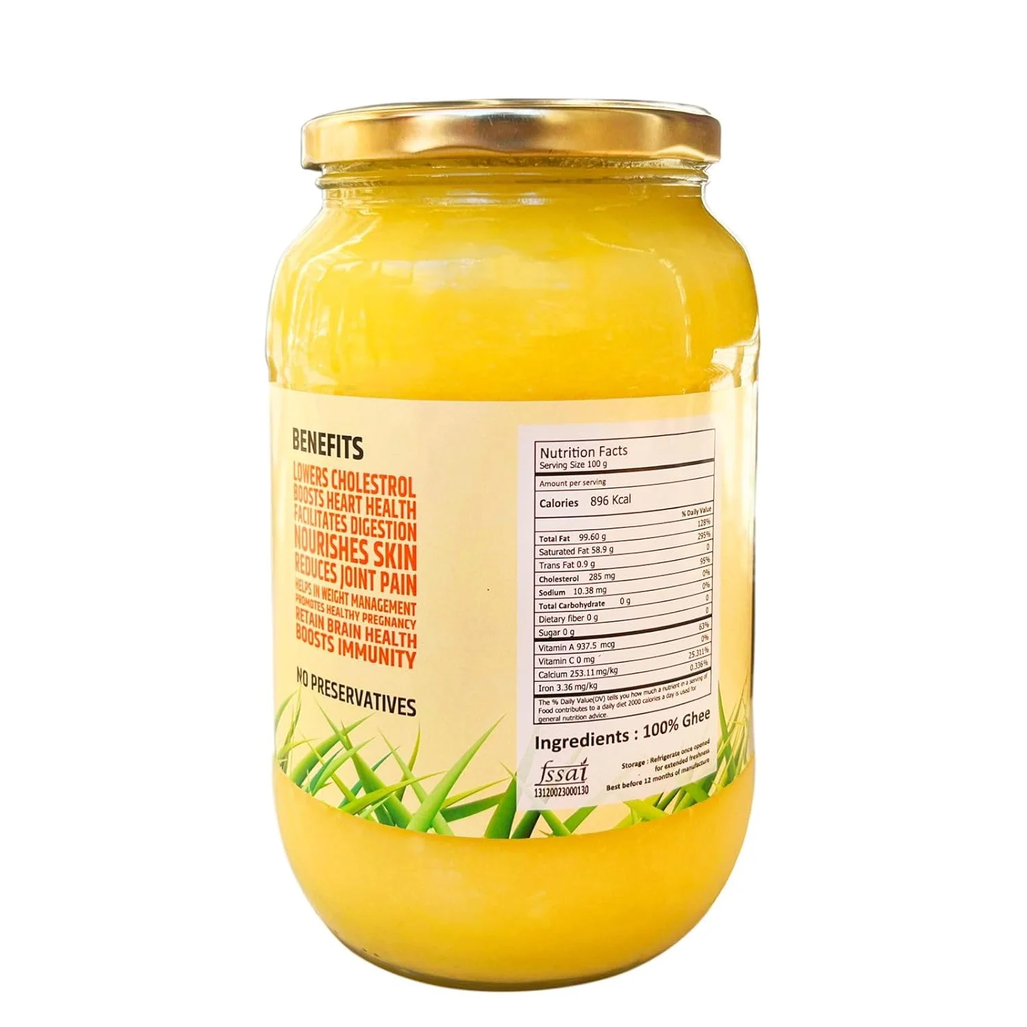 100% Pure A2 Gir Cow Ghee By Sylvan | Natural & Healthy Delicious Desi Ghee Ideal For Moisturizes Skin | (1 Litre) 33.8 Ounce | Container Jar - Image 2