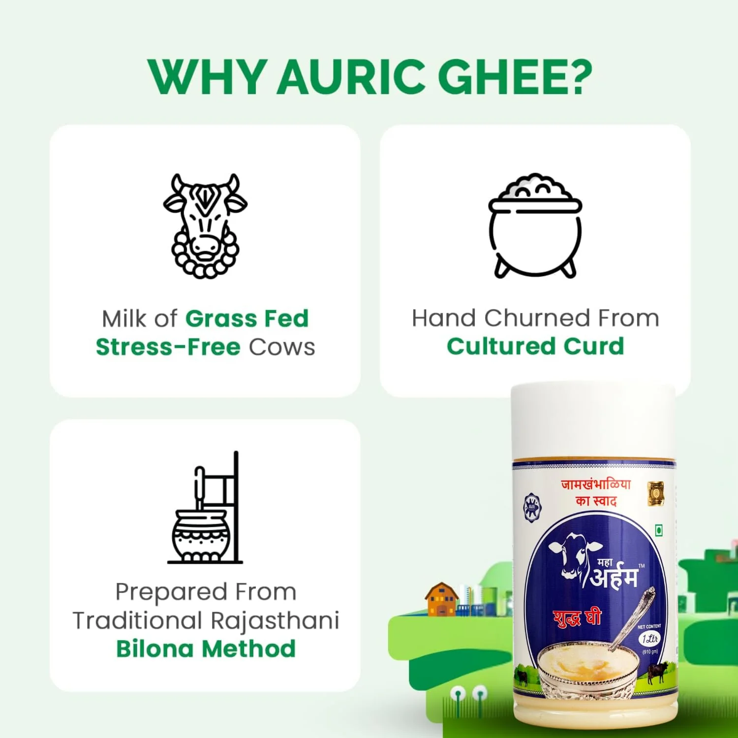 100% Pure Buffalo Shudh Desi Ghee By Maha Arham | Rich In Vitamin A & D Healthy Pure Desi Ghee Good For Cooking, Frying | 4 Litre (1 Litre * 4) 135.2 Ounce | Jar Pack - Image 3