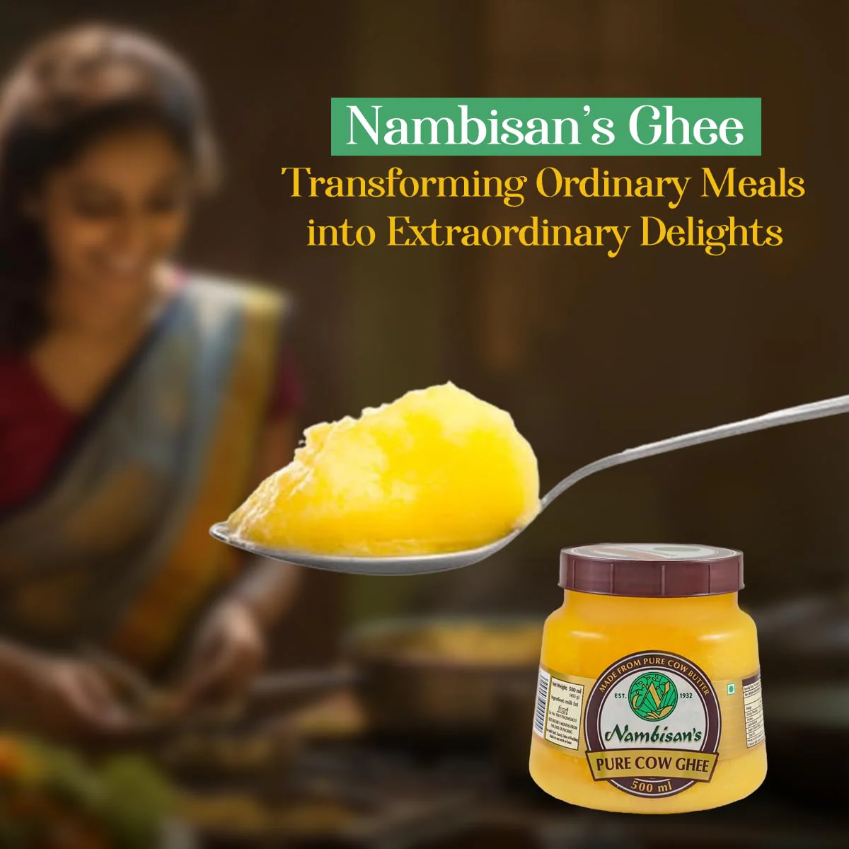 100% Pure Cow Ghee By Nambisan'S | Rich In Protein Fiber & Delicious Healthy Desi Cow Ghee For Sweets | (500ml) 16.9 Ounce | Jar Pack - Image 3