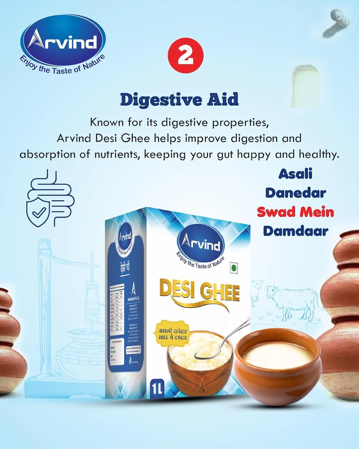 100% Pure Desi Ghee By Arvind | Rich Aroma For Better Digestion & Immunity Pure Desi Ghee For Frying | (500ml) 16.9 Ounce | Box Pack - Image 2