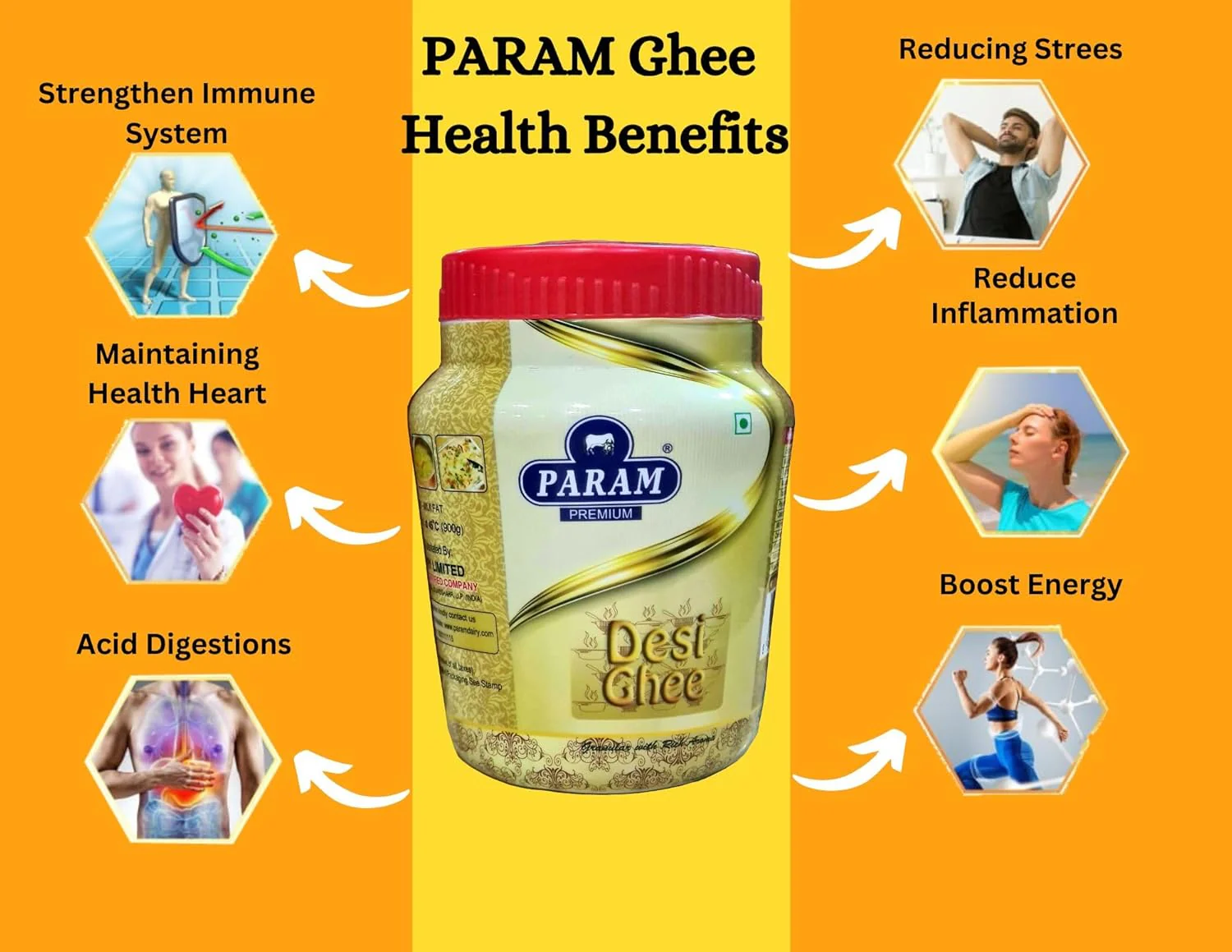 100% Pure Desi Ghee By Param Premium | Naturally Desi Ghee With Rich Aroma For Better Digestion & Immunity Good For Health | 400ml Litre (200ml * 2) 13.5 Ounce | Jar Pack - Image 3