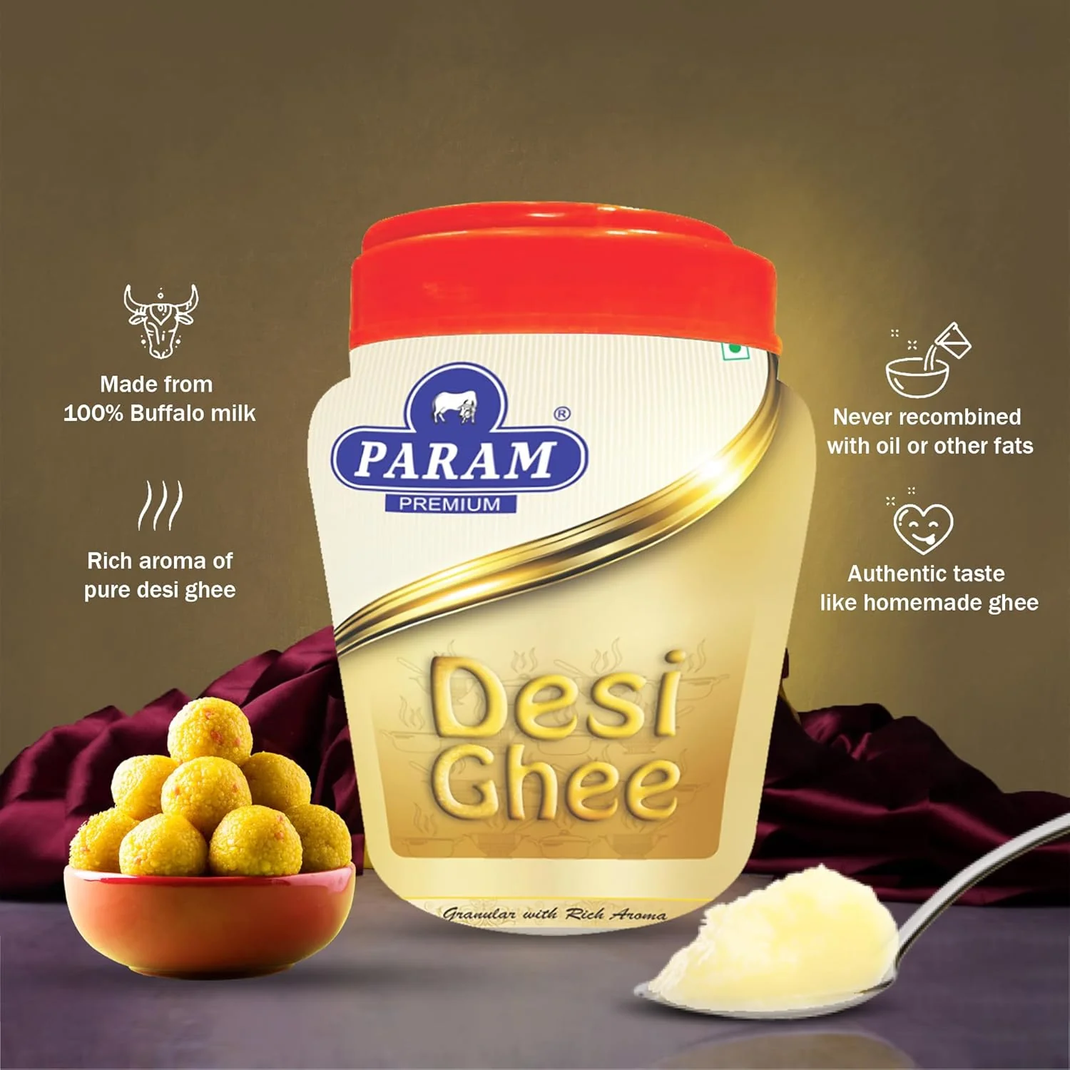 100% Pure Desi Ghee By Param Premium | Naturally Desi Ghee With Rich Aroma For Perfect For Havan & Puja | (500ml) 16.9 Ounce | Jar Pack - Image 3