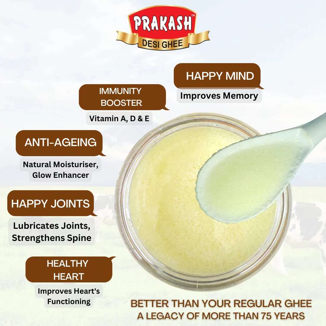 100% Pure & Fresh Desi Ghee By Prakash Dairy | Traditionally Hand Churned Vedic Bilona Method Desi Ghee For Sweets | (1 Litr) 33.8 Ounce | Pouch Pack - Image 2