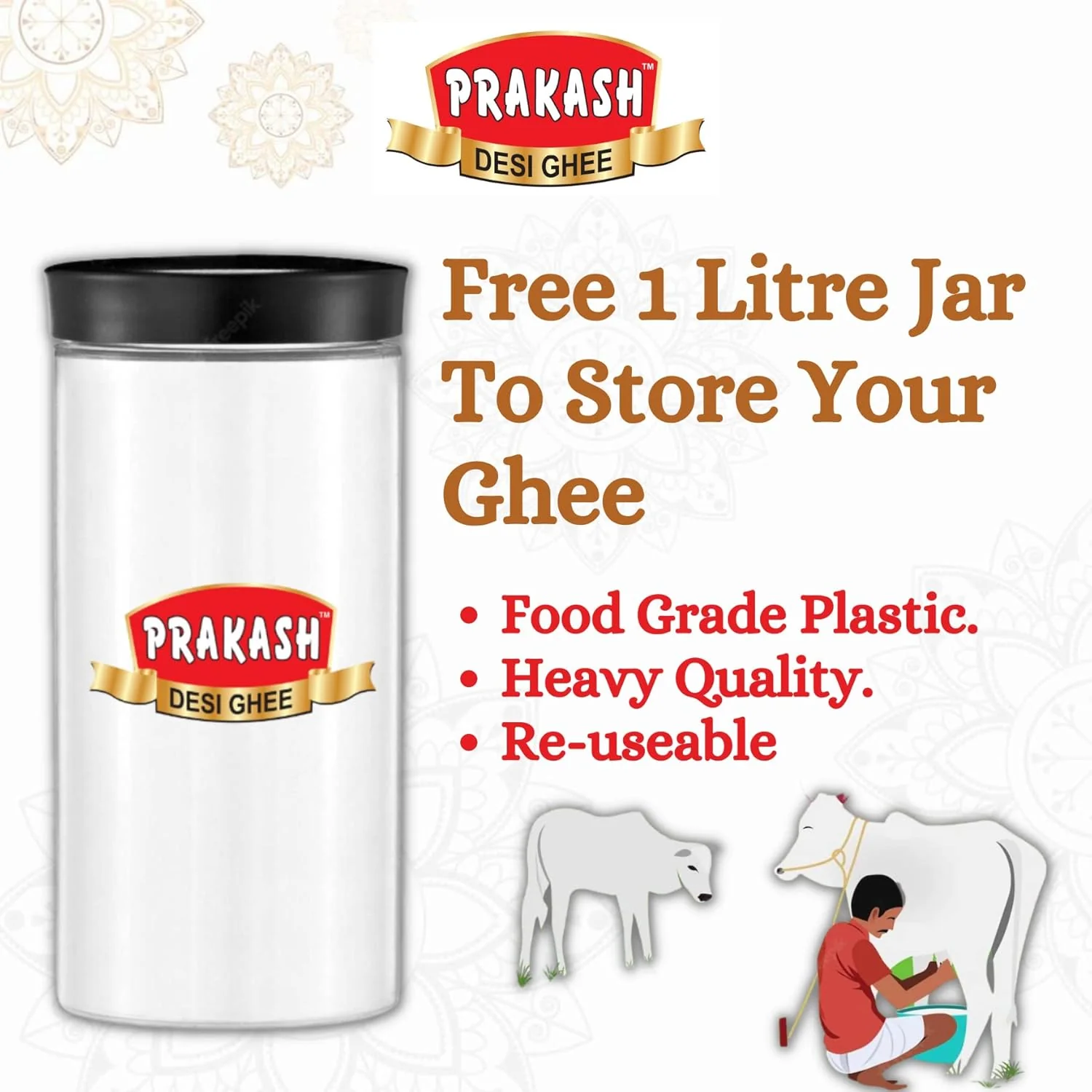 100% Pure & Fresh Desi Ghee By Prakash Dairy | Traditionally Hand Churned Vedic Bilona Method Desi Ghee For Sweets | (1 Litr) 33.8 Ounce | Pouch Pack - Image 3