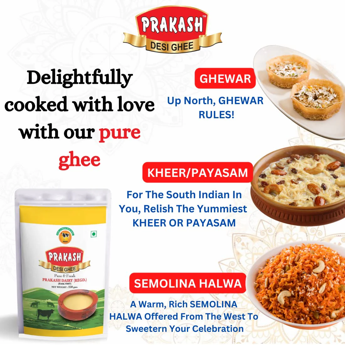 100% Pure & Fresh Desi Ghee By Prakash Dairy | Traditionally Hand Churned Vedic Bilona Method Desi Ghee For Sweets | (1 Litr) 33.8 Ounce | Pouch Pack - Image 5