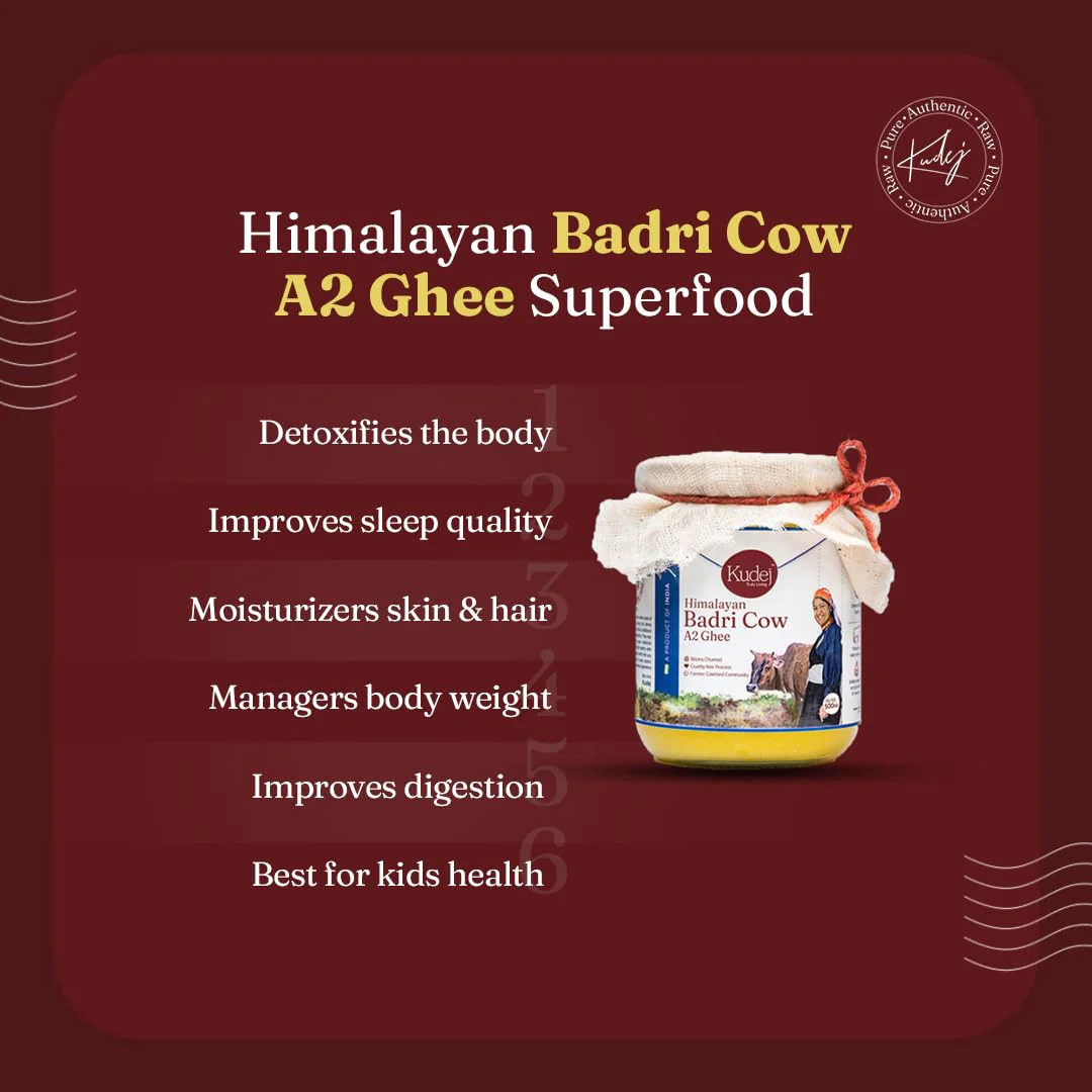 100% Pure Himalayan A2 Desi Badri Cow Ghee By Kudej | Rich In Nutrients Healthy Desi Ghee Helps To Boosts Brain Memory | (250ml) 8.4 Ounce | Jar Pack - Image 2