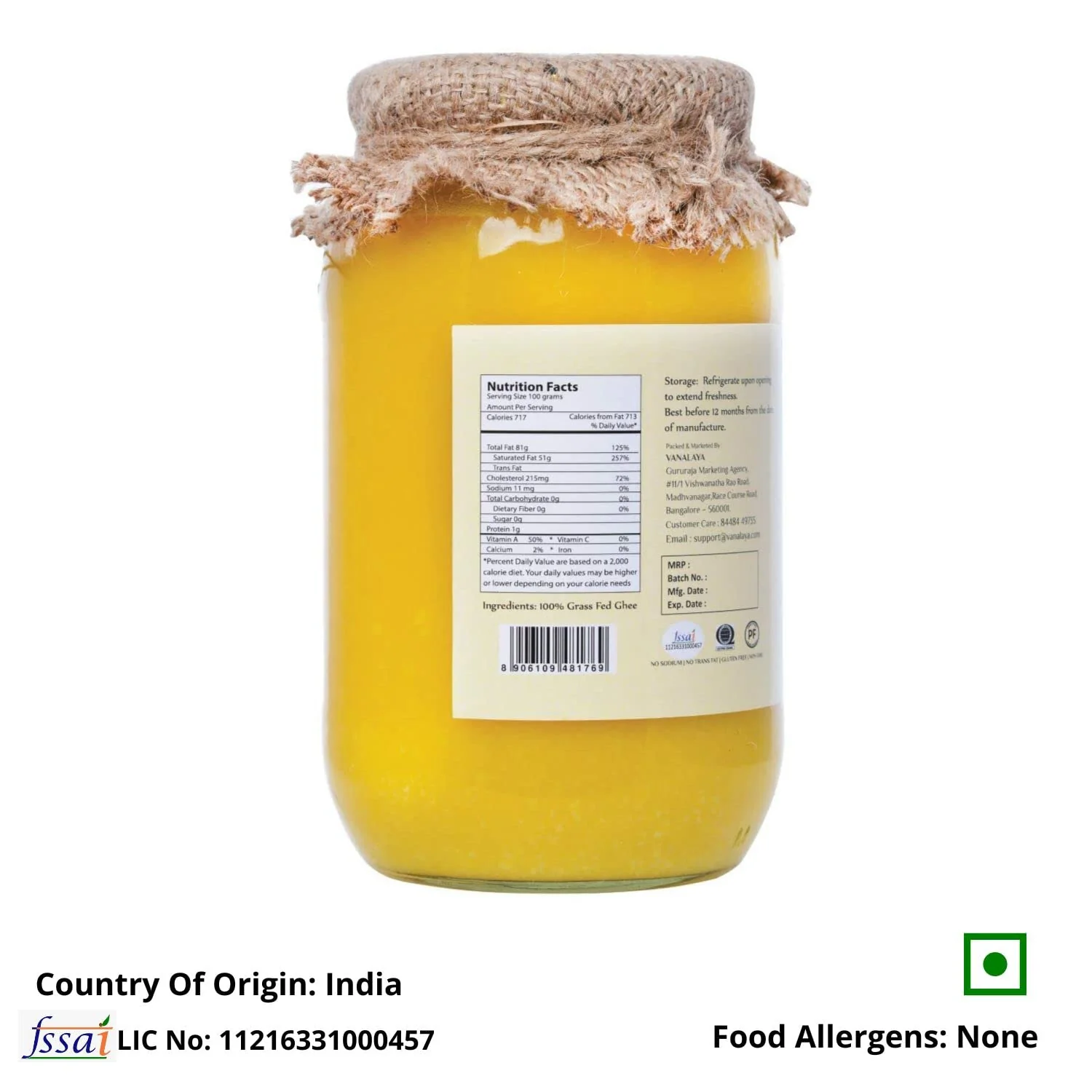 100% Pure Organic Desi Gir Cow Ghee By Vanalaya | Rich Source Of Vitamin A & Healthy Delicious Pure Desi Ghee | (1 Litr) 33.8 Ounce | Jar Pack - Image 3