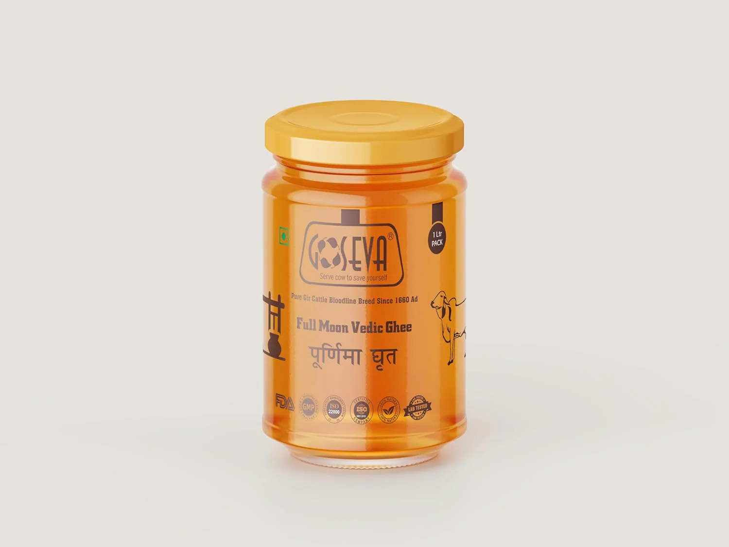 100% Pure Purnima Ghrit Bilona Ghee By Goseva | High In Protein Fiber Healthy Desi Ghee Good For Brain Health | (500ml) 16.9 Ounce | Jar Pack